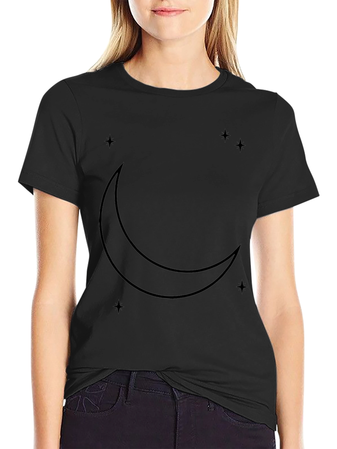 Mystic Moon & Stars Black Graphic T-Shirt