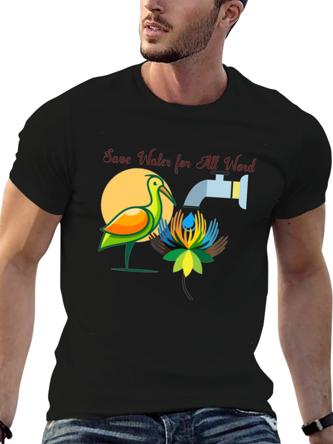 Save Water T-Shirt: Bird and Tap Design