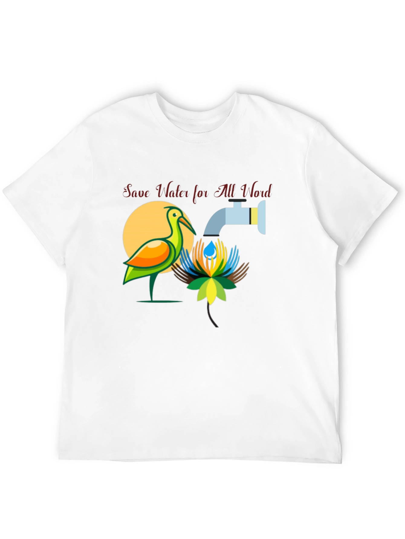 Save Water T-Shirt: Bird and Tap Design