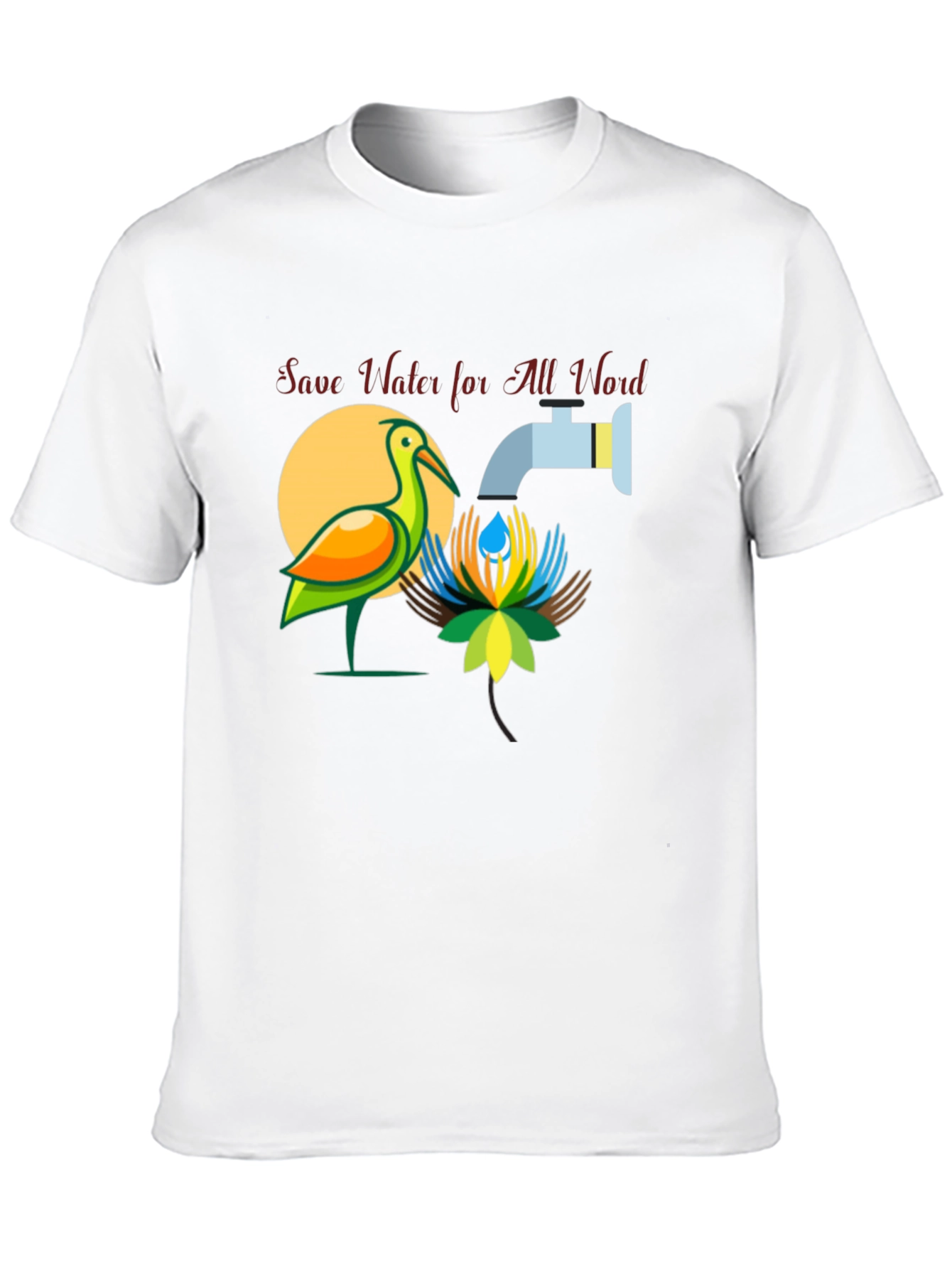 Save Water T-Shirt: Bird and Tap Design