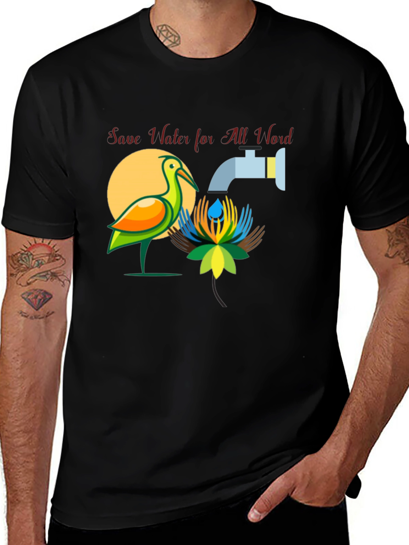 Save Water T-Shirt: Bird and Tap Design