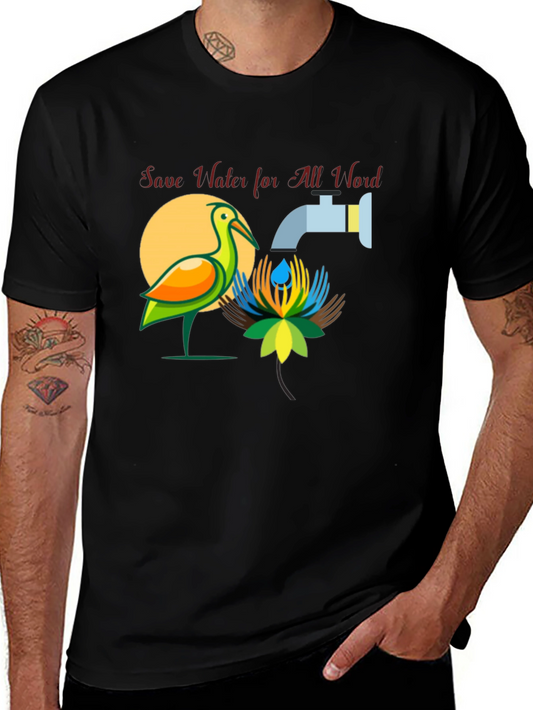 Save Water T-Shirt: Bird and Tap Design