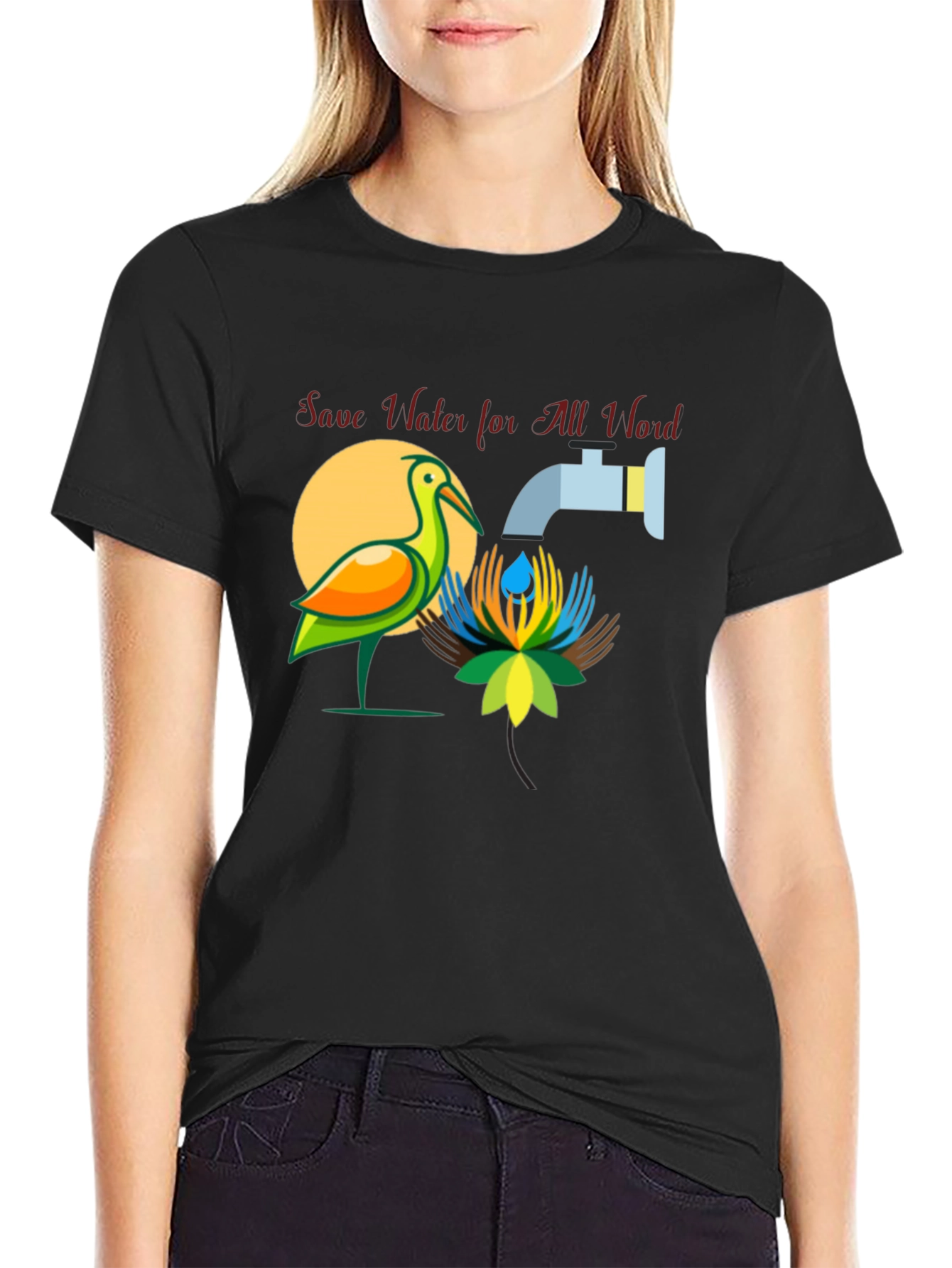 Save Water T-Shirt: Bird and Tap Design