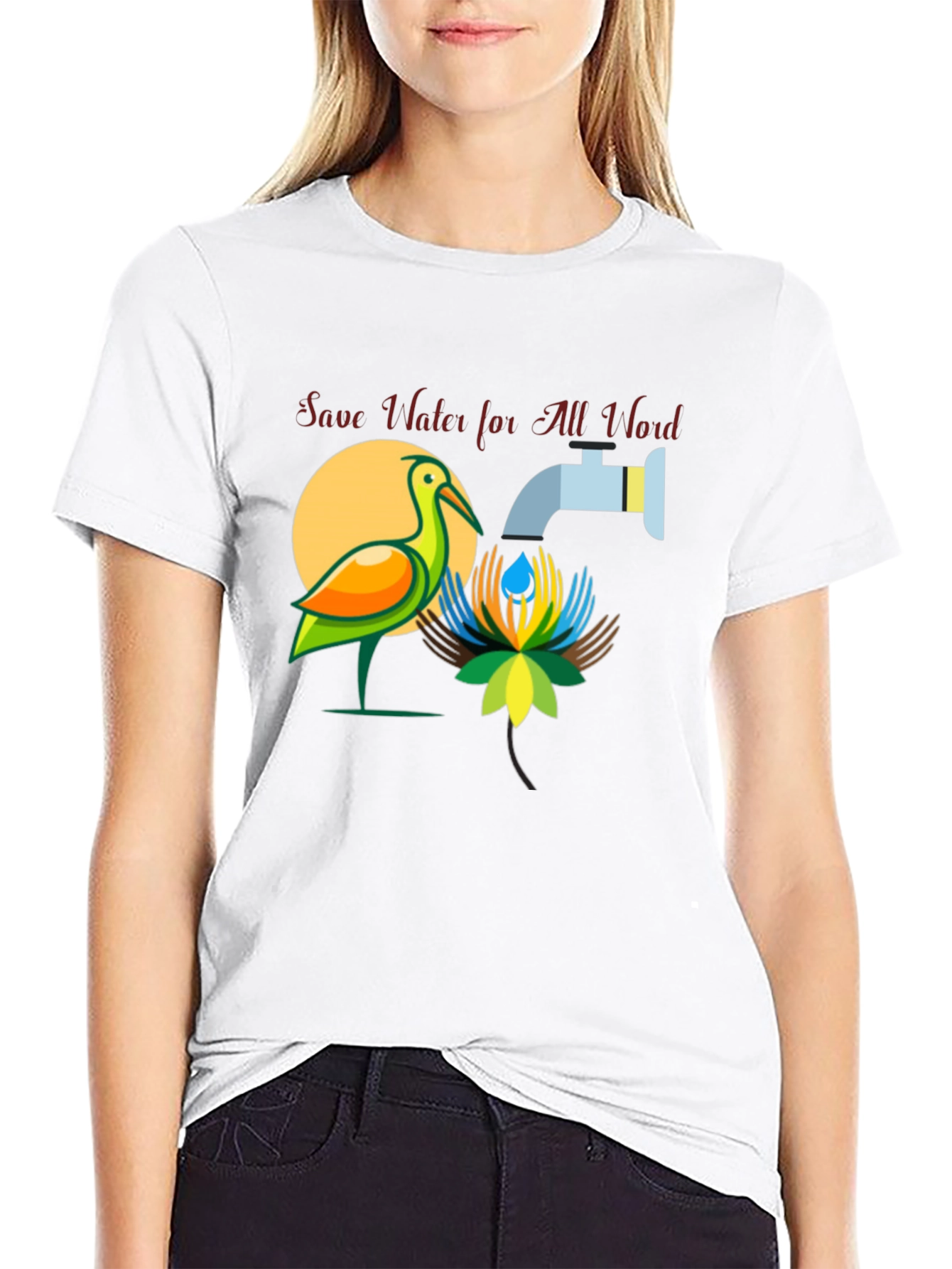 Save Water T-Shirt: Bird and Tap Design