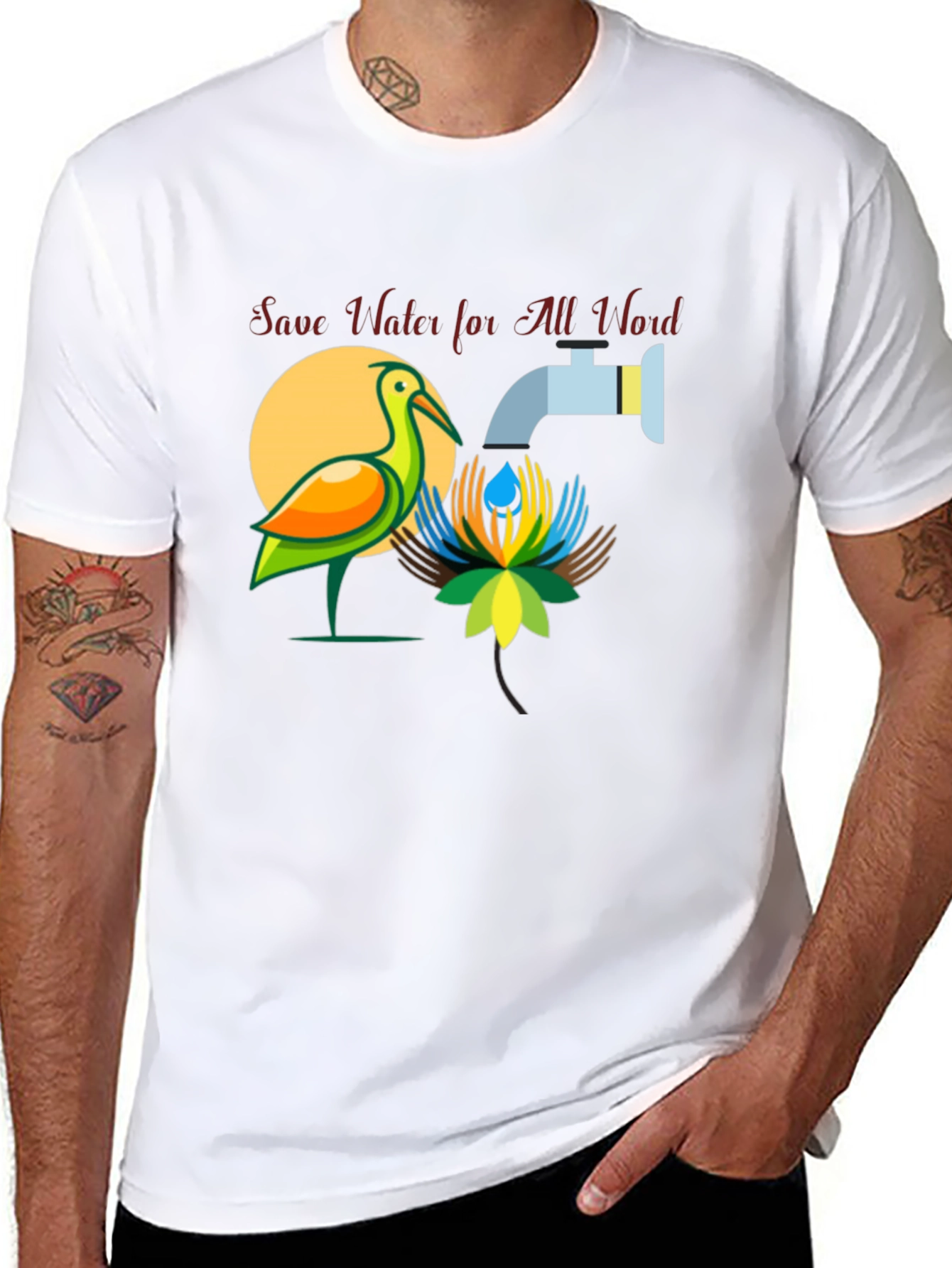 Save Water T-Shirt: Bird and Tap Design