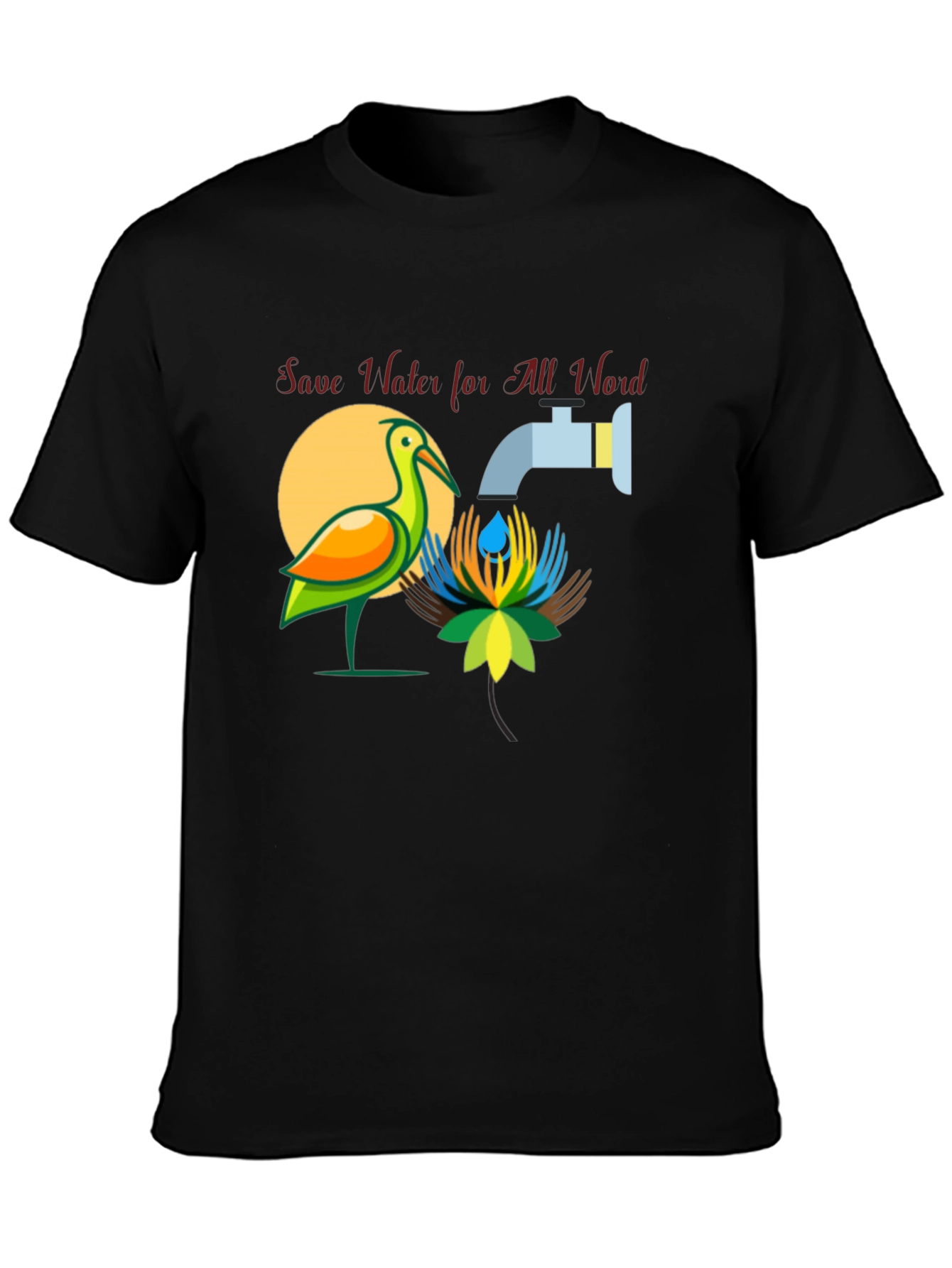 Save Water T-Shirt: Bird and Tap Design