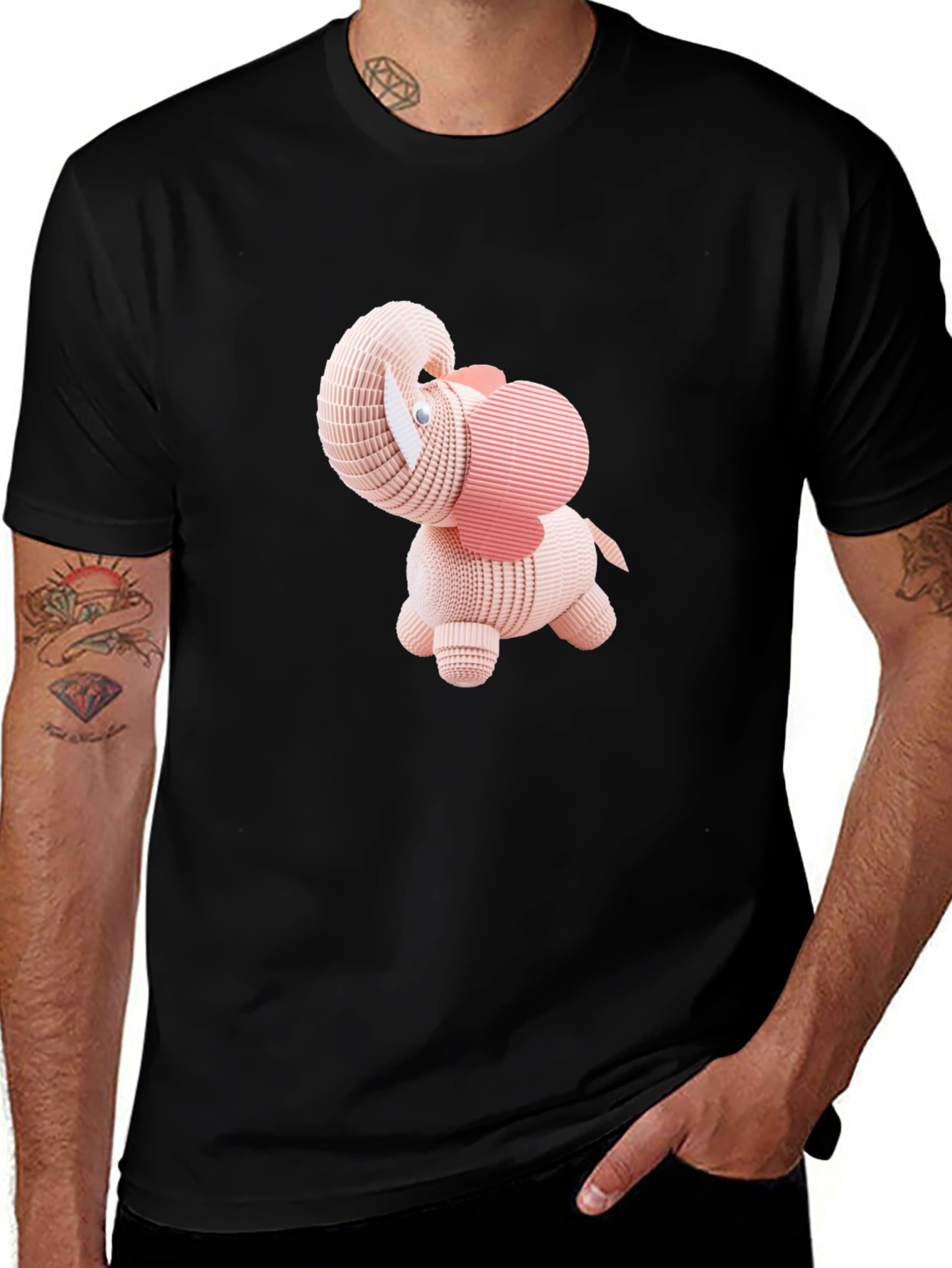 Cute 3D Elephant Graphic Tee - Black T-Shirt