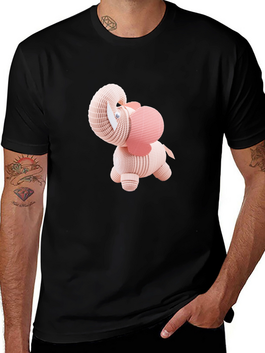 Cute 3D Elephant Graphic Tee - Black T-Shirt