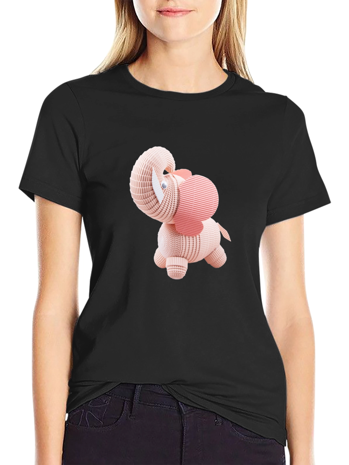 Cute 3D Elephant Graphic Tee - Black T-Shirt