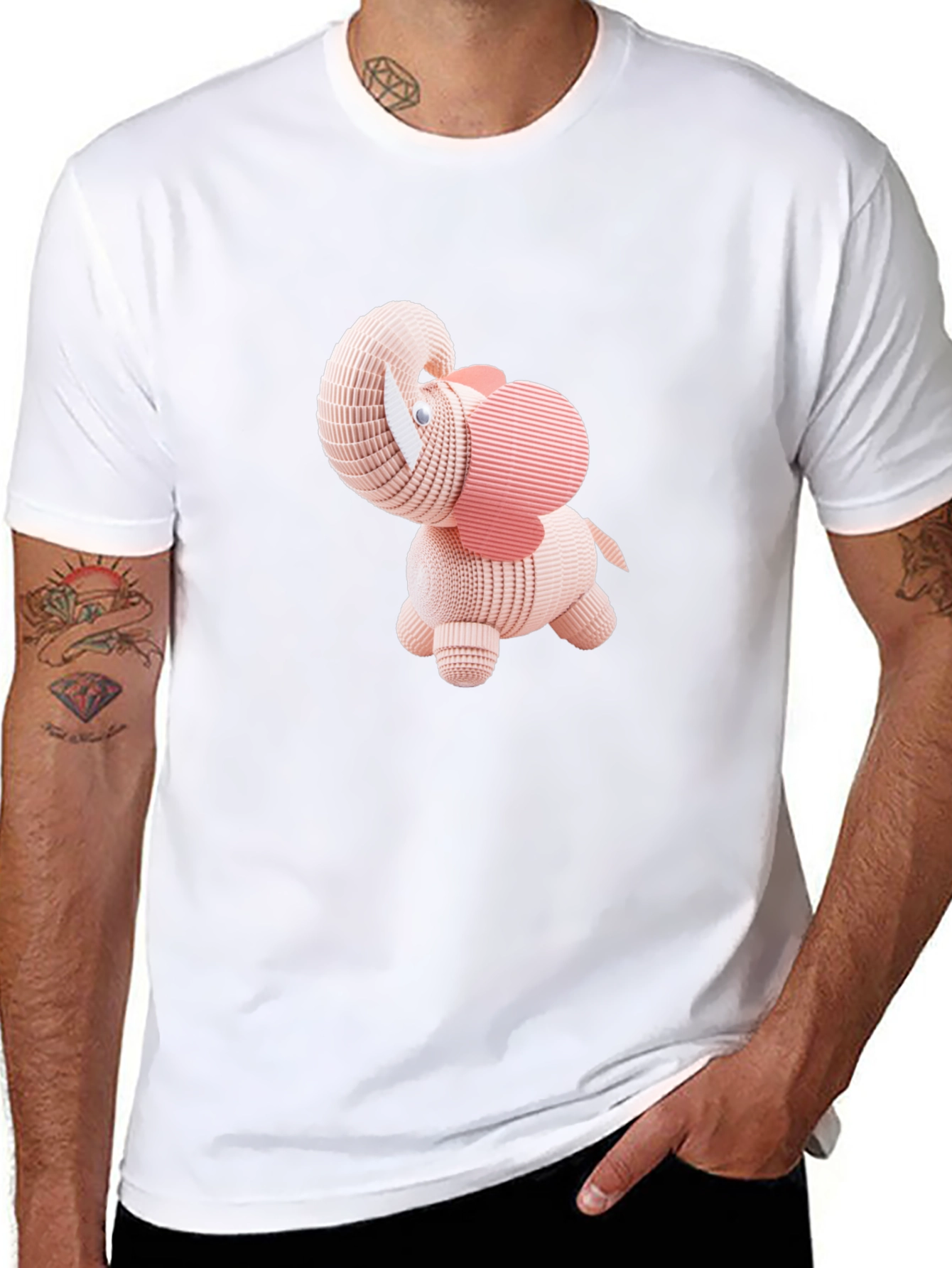 Cute 3D Elephant Graphic Tee - Black T-Shirt