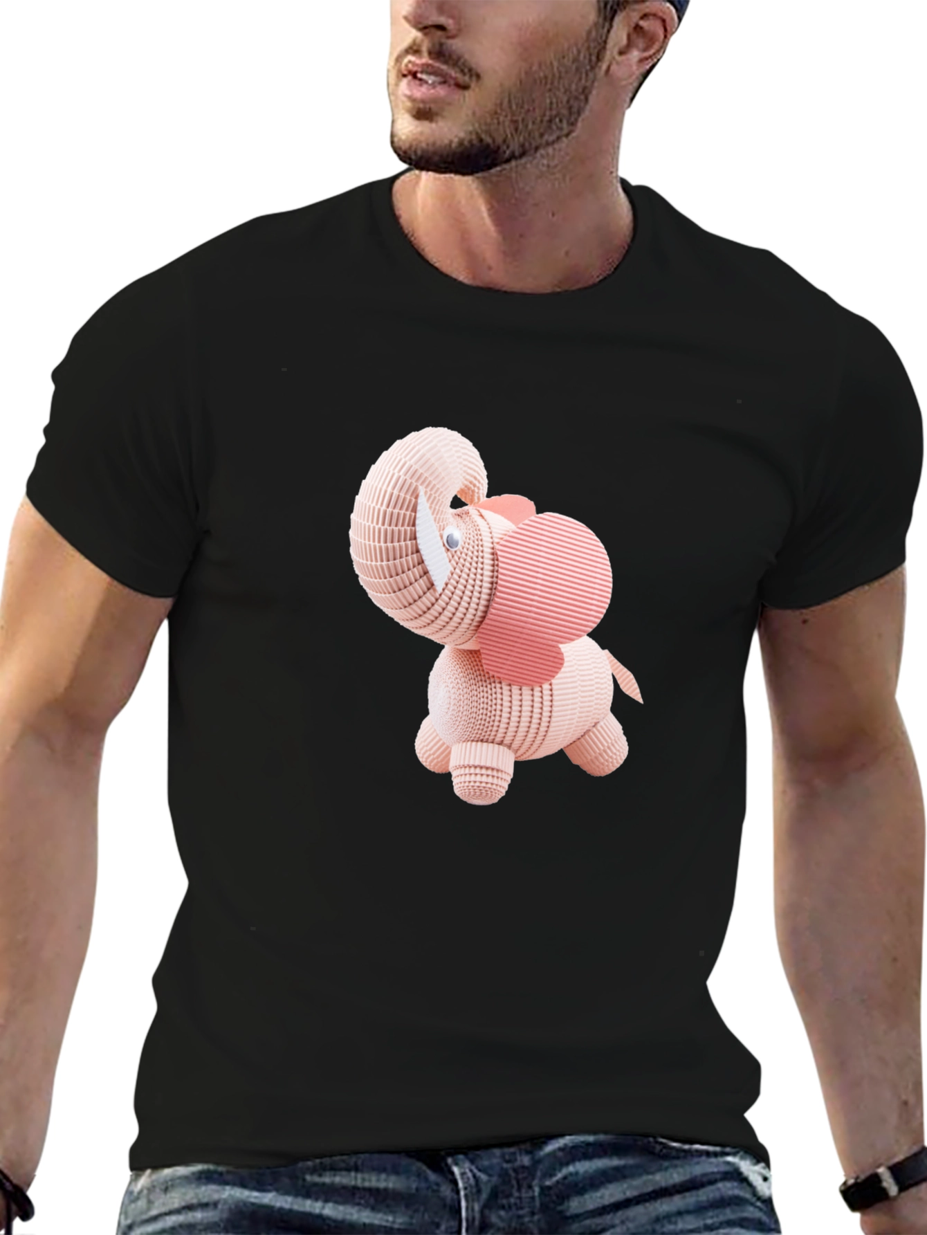 Cute 3D Elephant Graphic Tee - Black T-Shirt