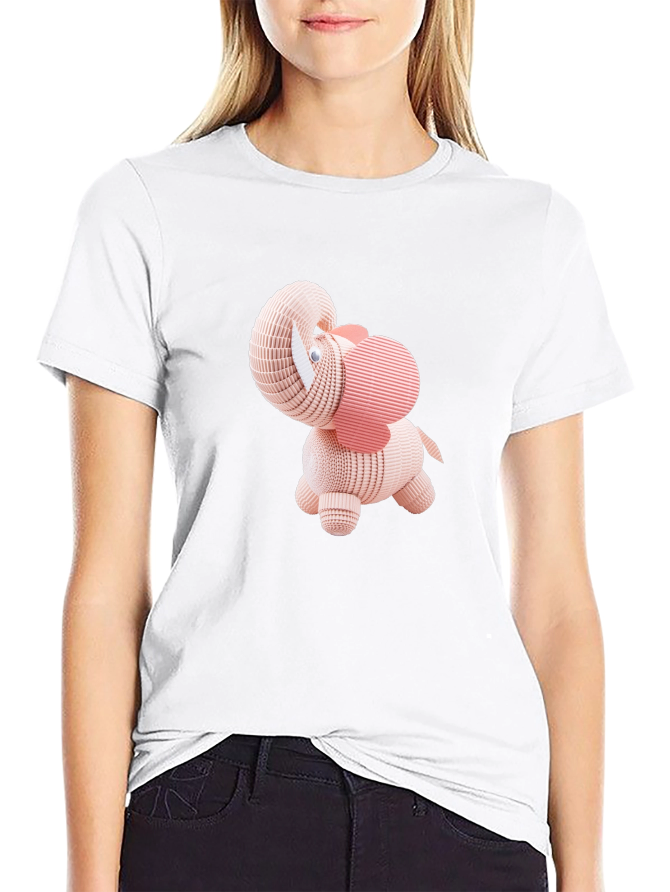Cute 3D Elephant Graphic Tee - Black T-Shirt