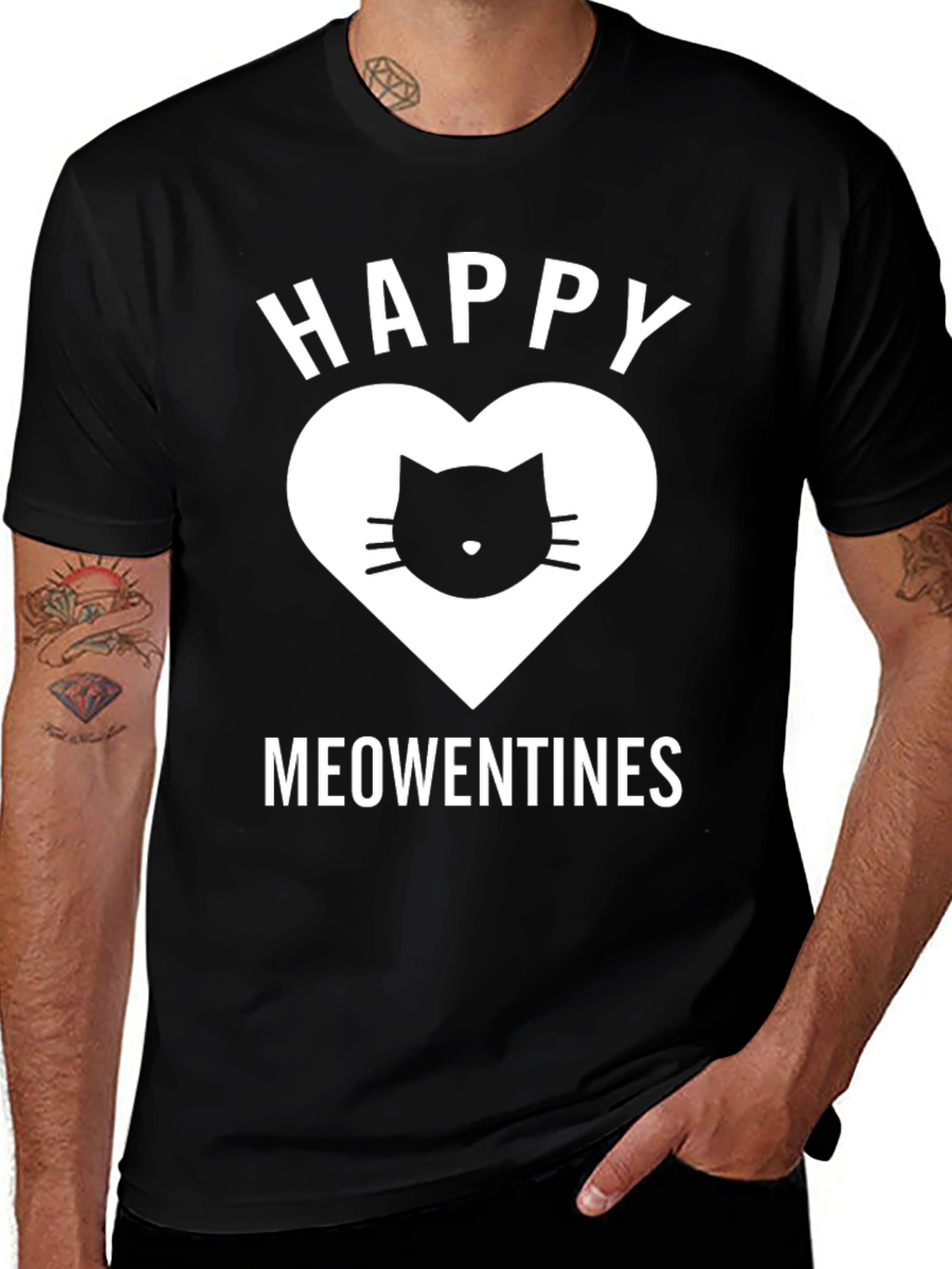 Happy Meowentines Black Cat Heart T-Shirt