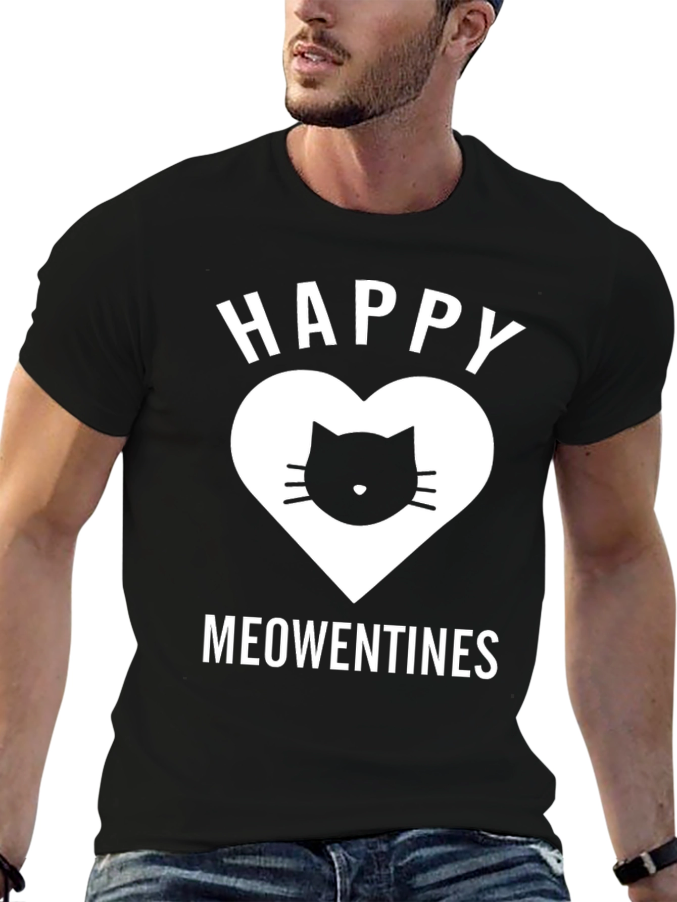 Happy Meowentines Black Cat Heart T-Shirt