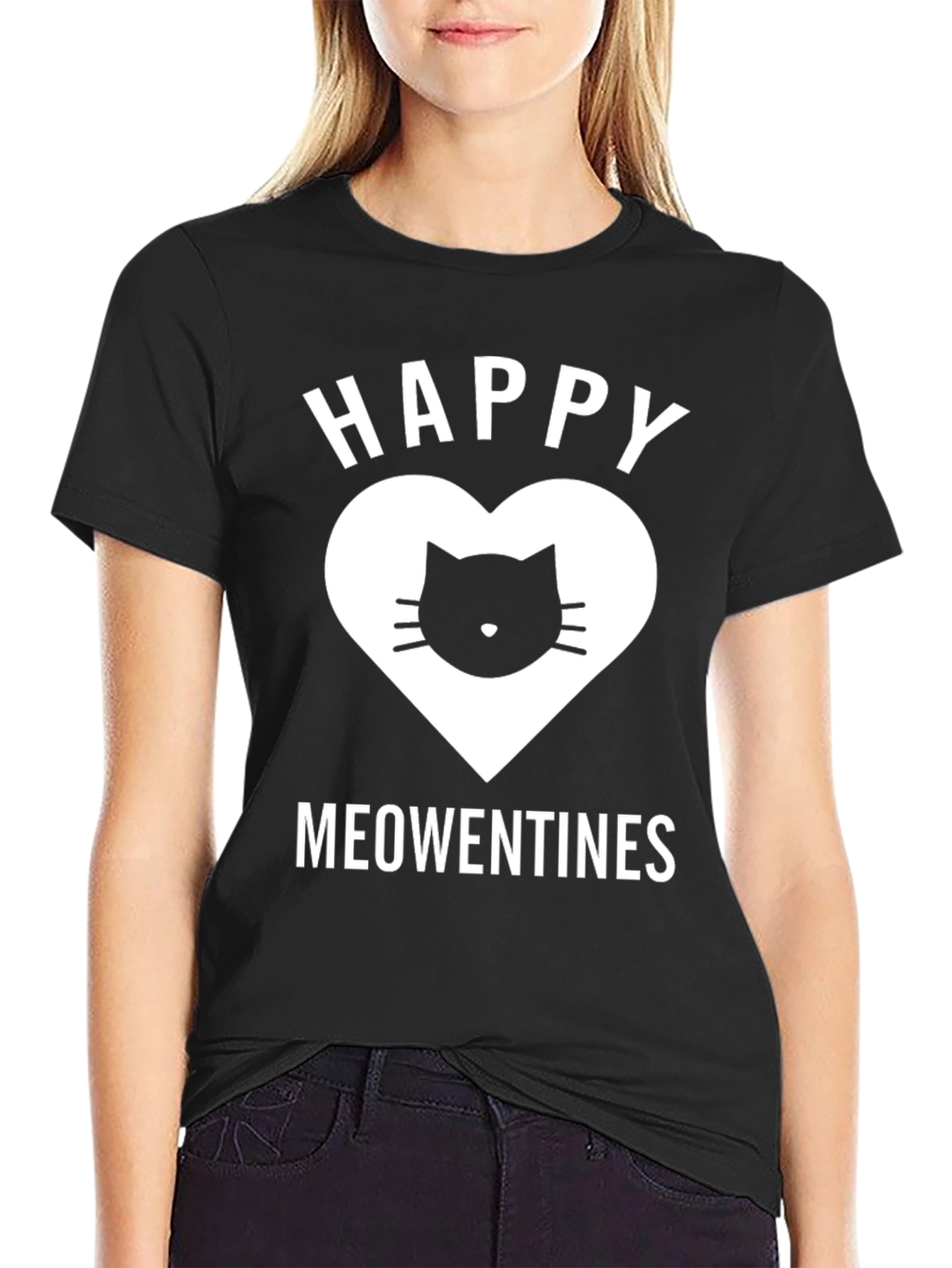 Happy Meowentines Black Cat Heart T-Shirt