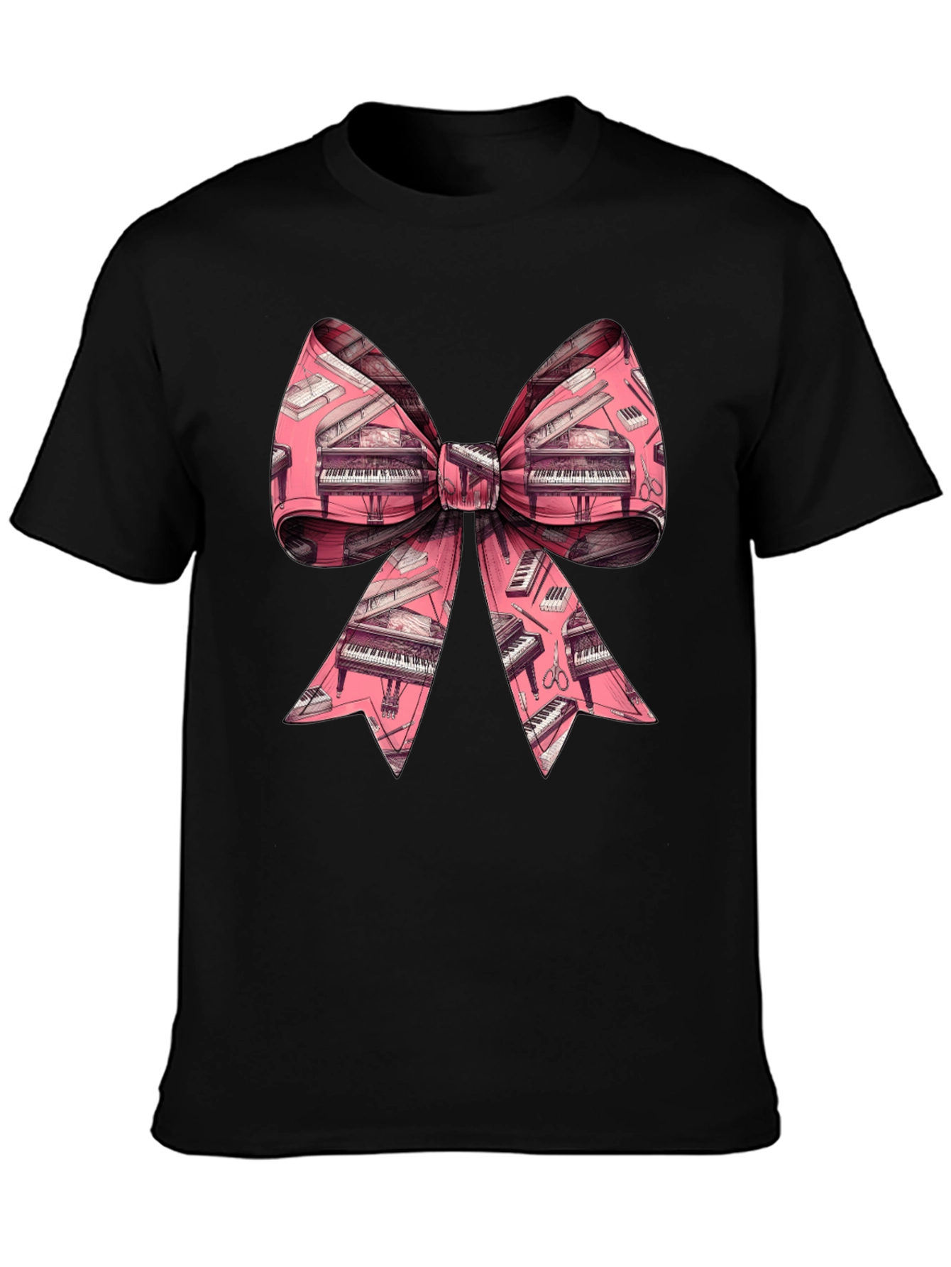 Piano Bow Graphic Tee - Unique Musical Style