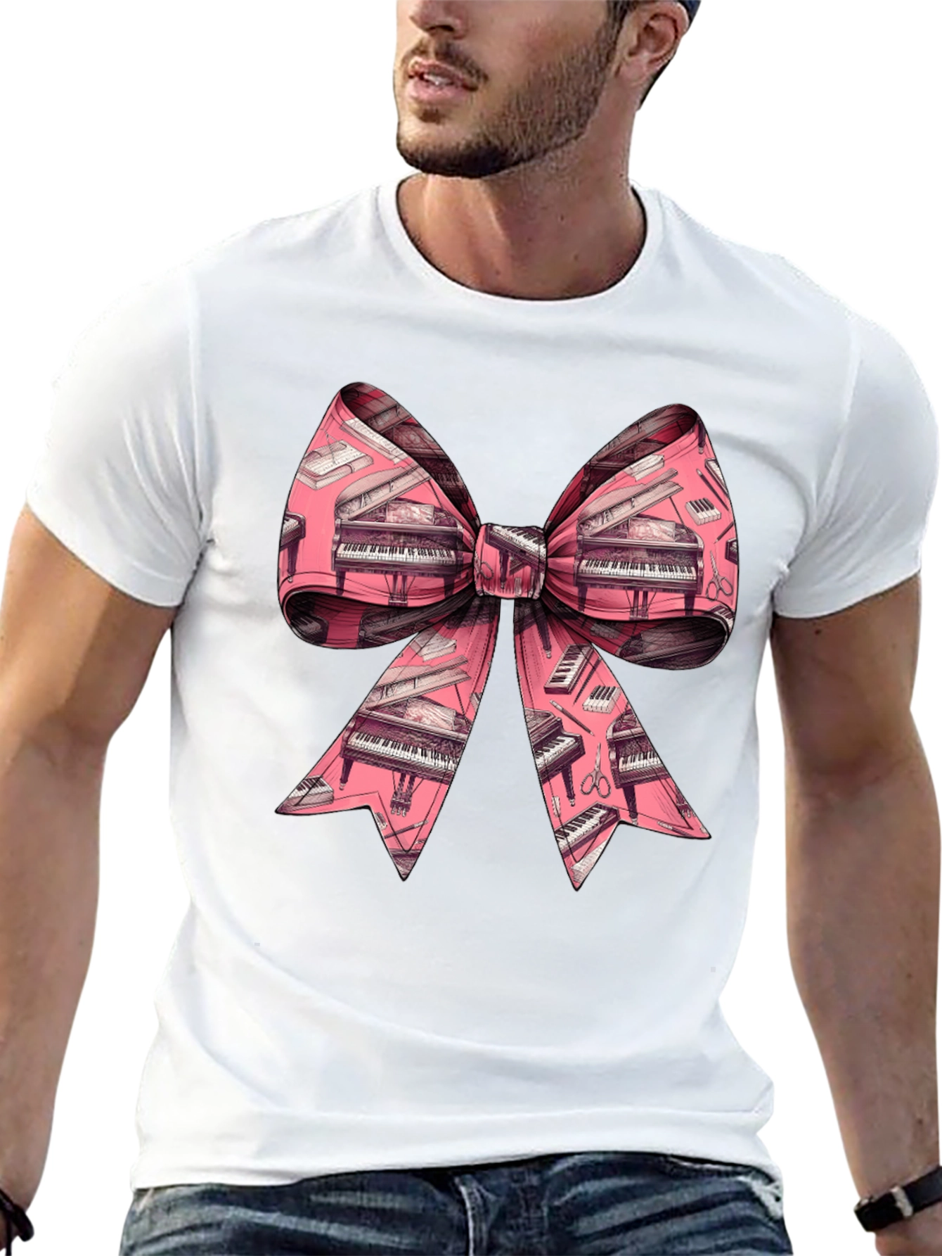 Piano Bow Graphic Tee - Unique Musical Style
