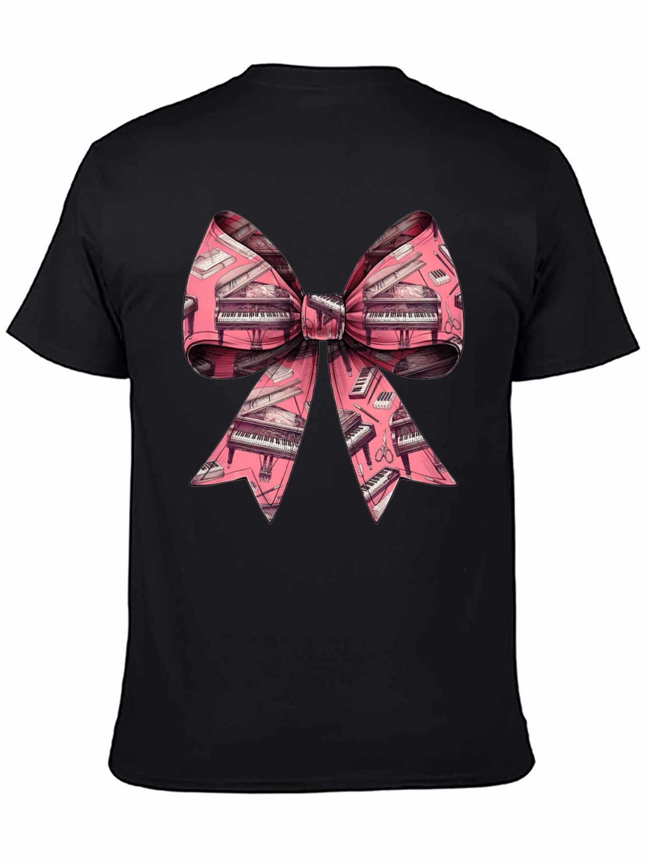 Piano Bow Graphic Tee - Unique Musical Style