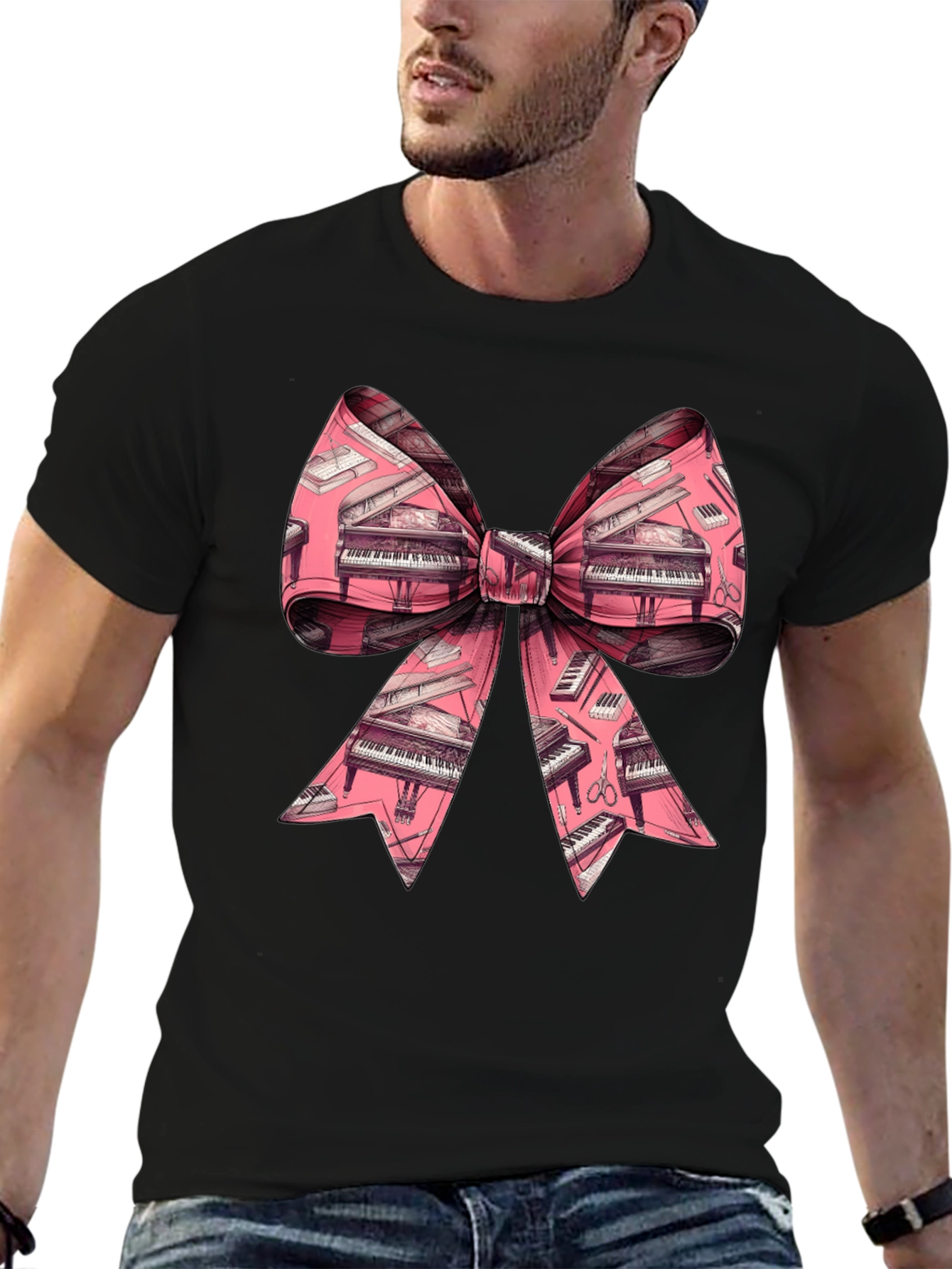 Piano Bow Graphic Tee - Unique Musical Style