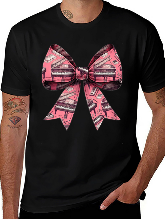 Piano Bow Graphic Tee - Unique Musical Style