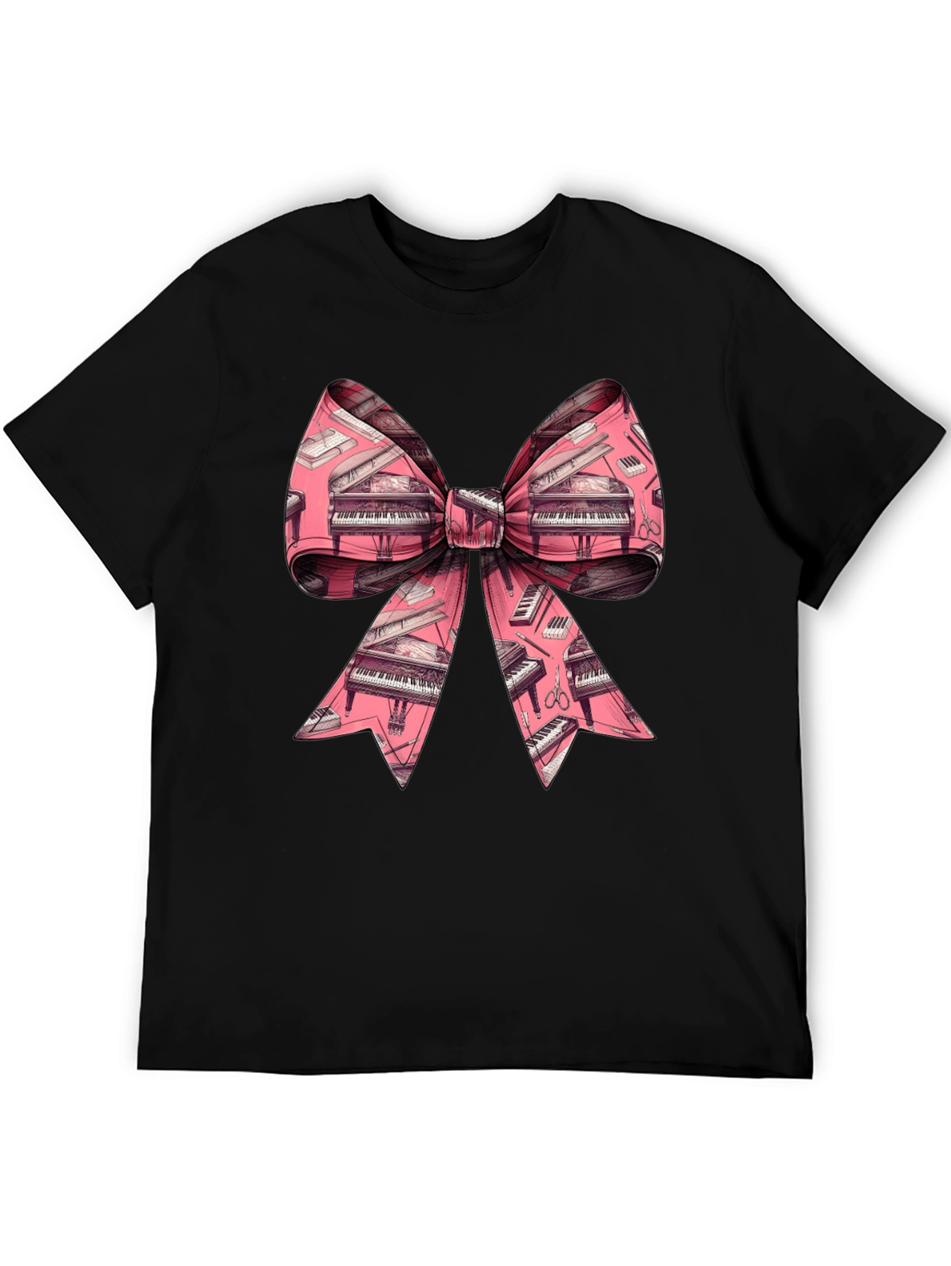 Piano Bow Graphic Tee - Unique Musical Style