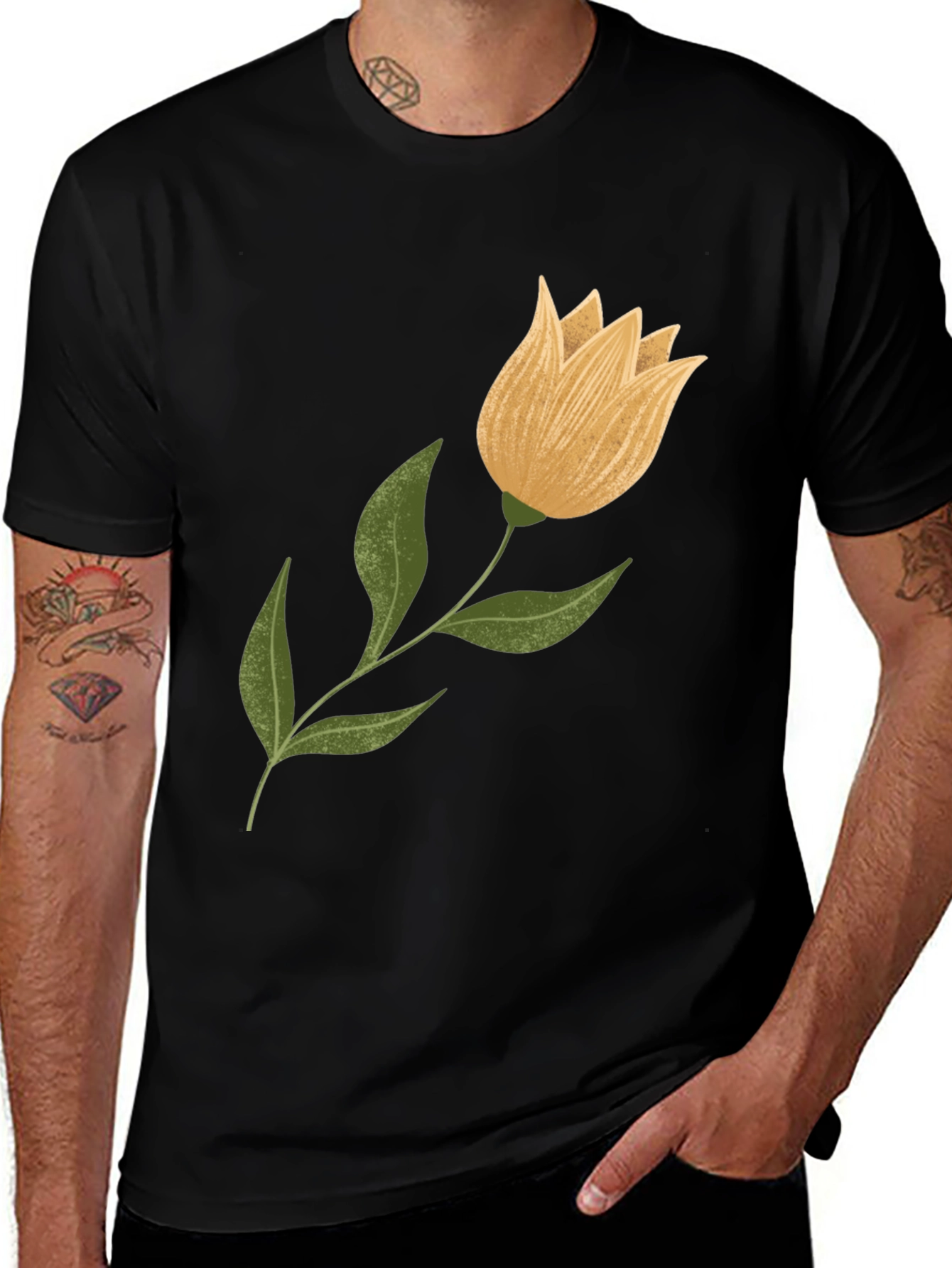 Floral Graphic Tee - Black Cotton Blend
