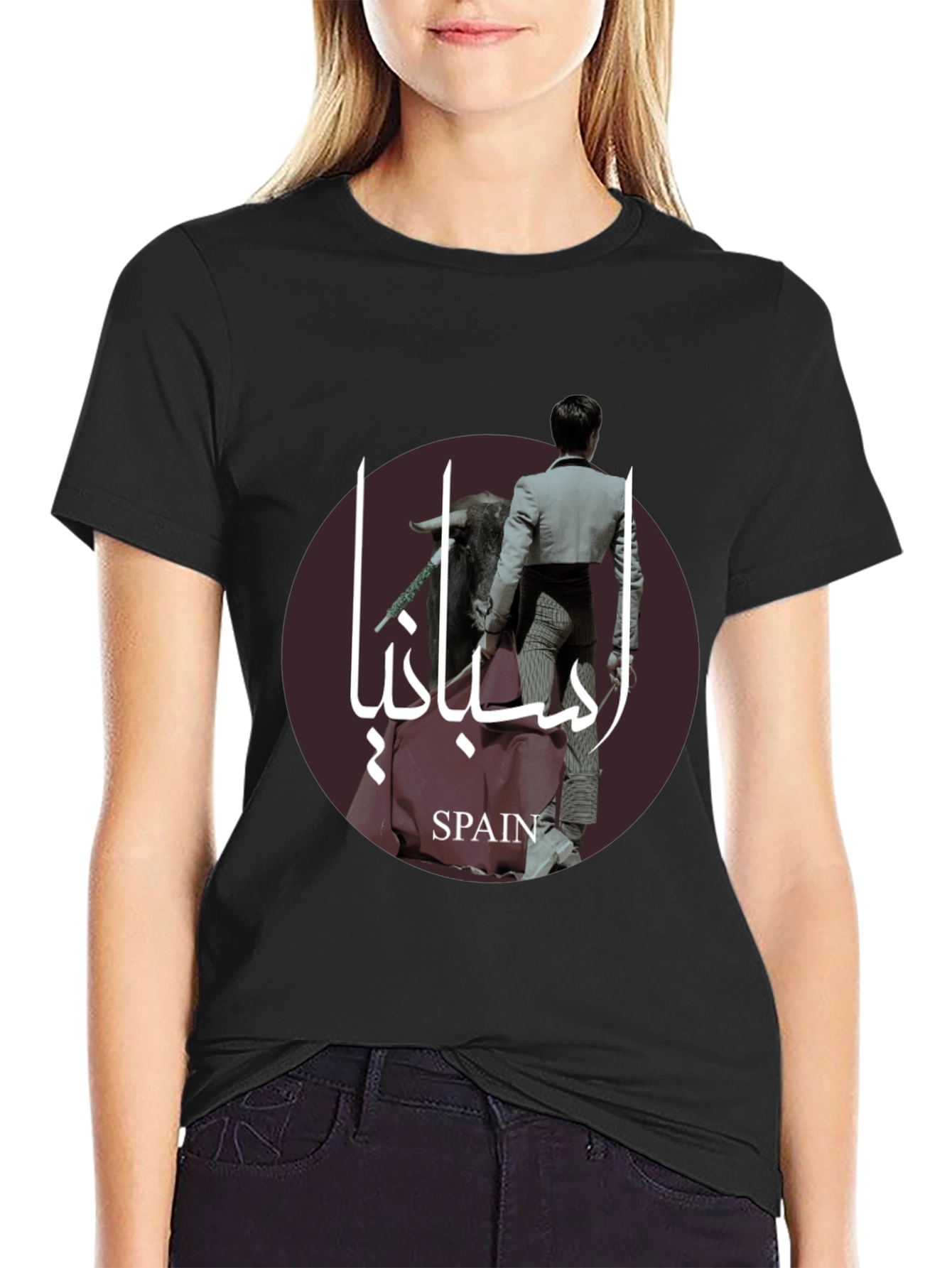 Stylish Spain Bullfight Graphic Tee - Black