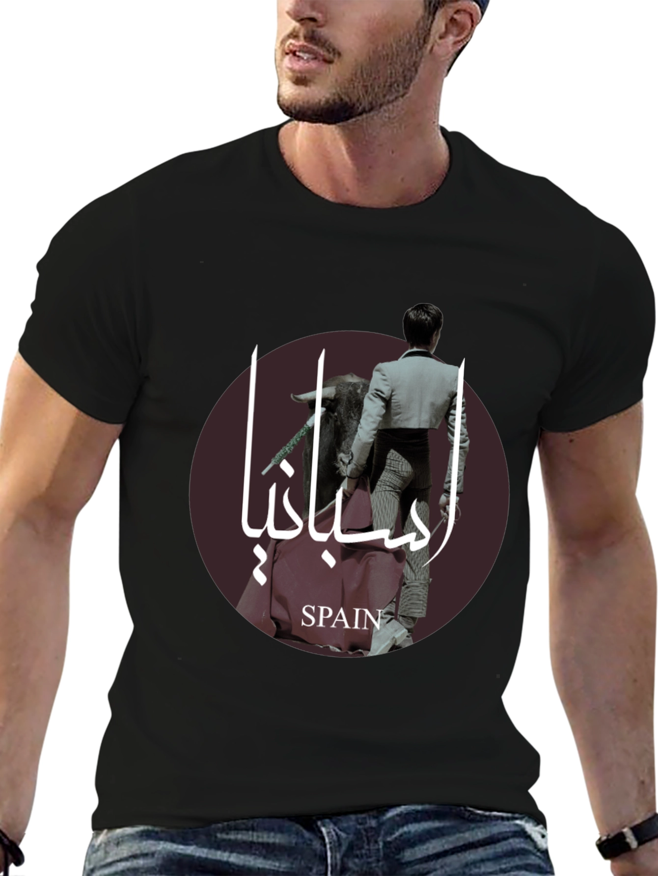 Stylish Spain Bullfight Graphic Tee - Black