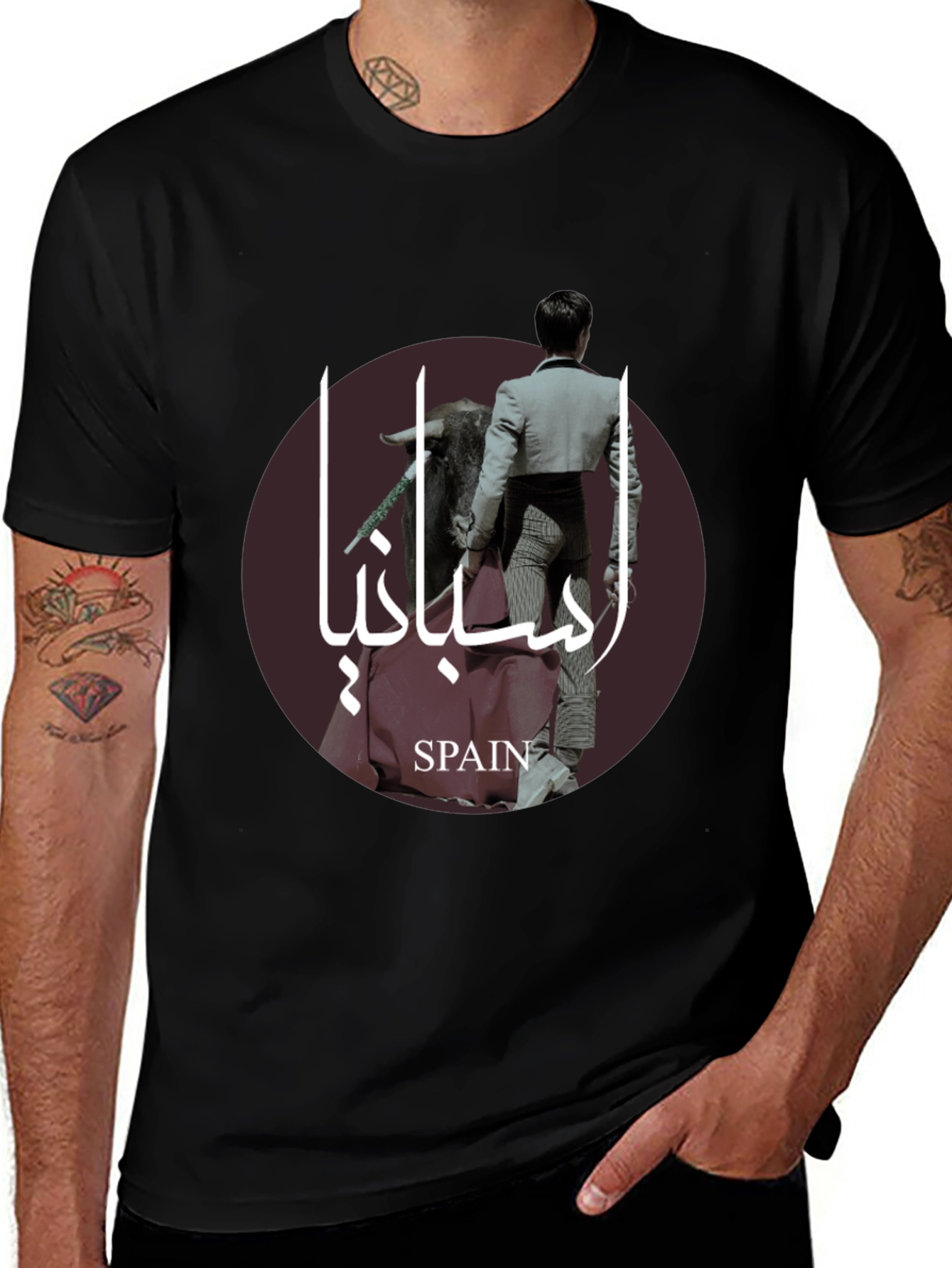 Stylish Spain Bullfight Graphic Tee - Black