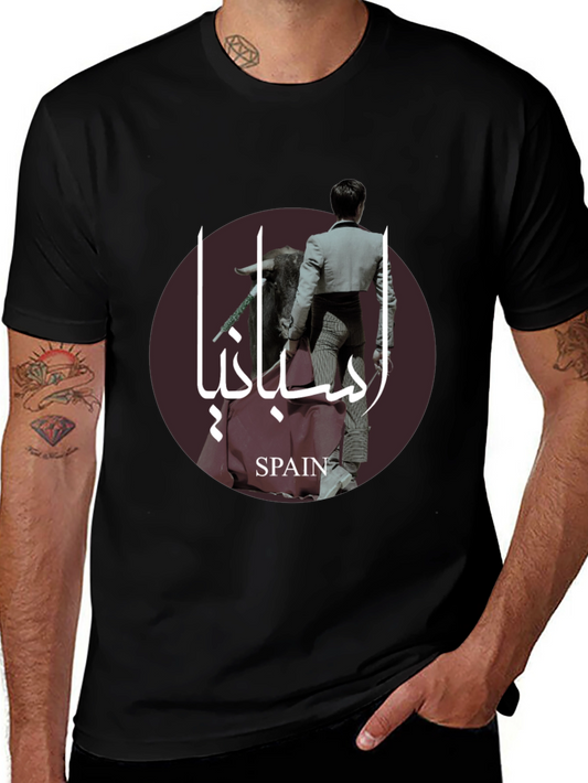 Stylish Spain Bullfight Graphic Tee - Black