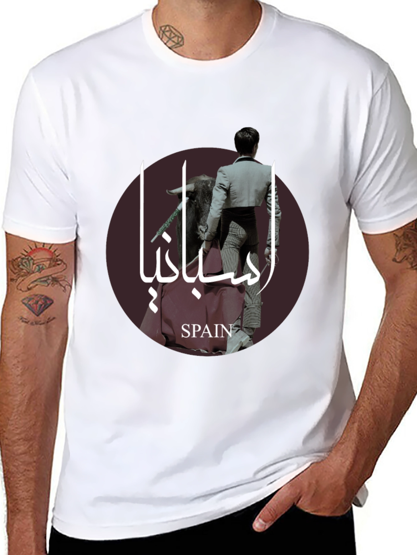 Stylish Spain Bullfight Graphic Tee - Black