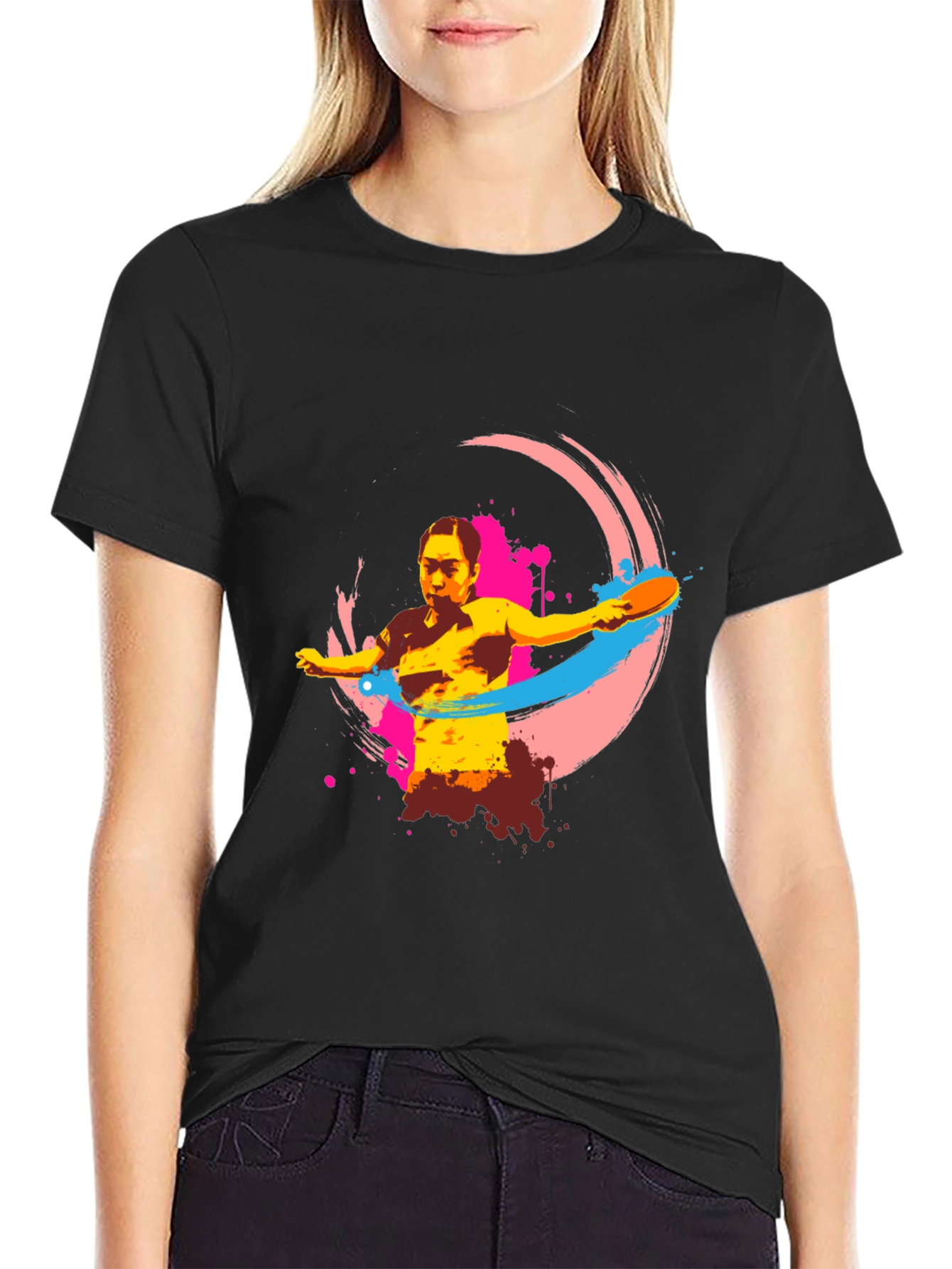 Ping Pong Player Graphic Tee - Black
