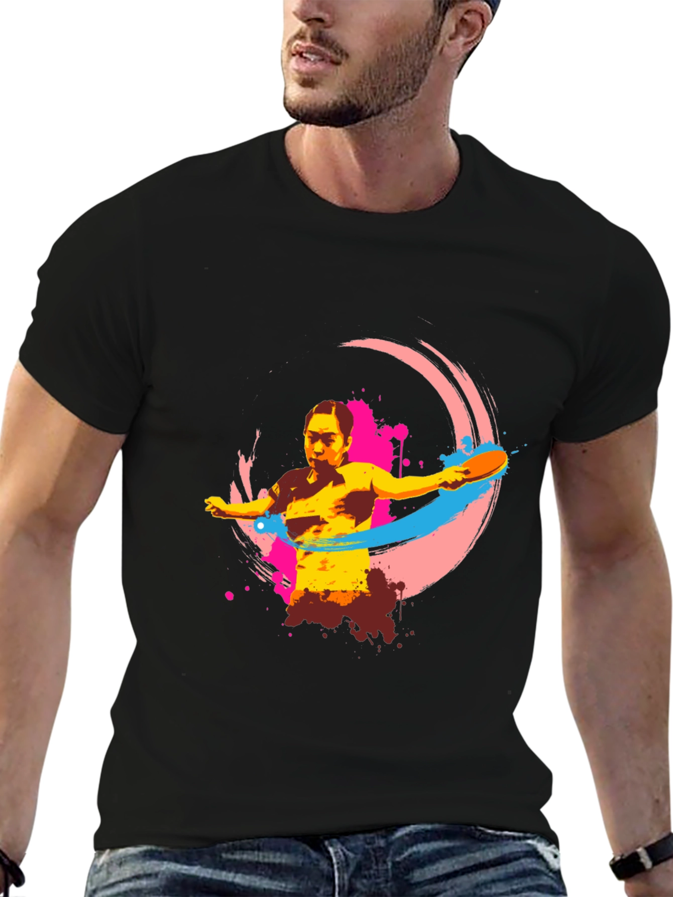 Ping Pong Player Graphic Tee - Black
