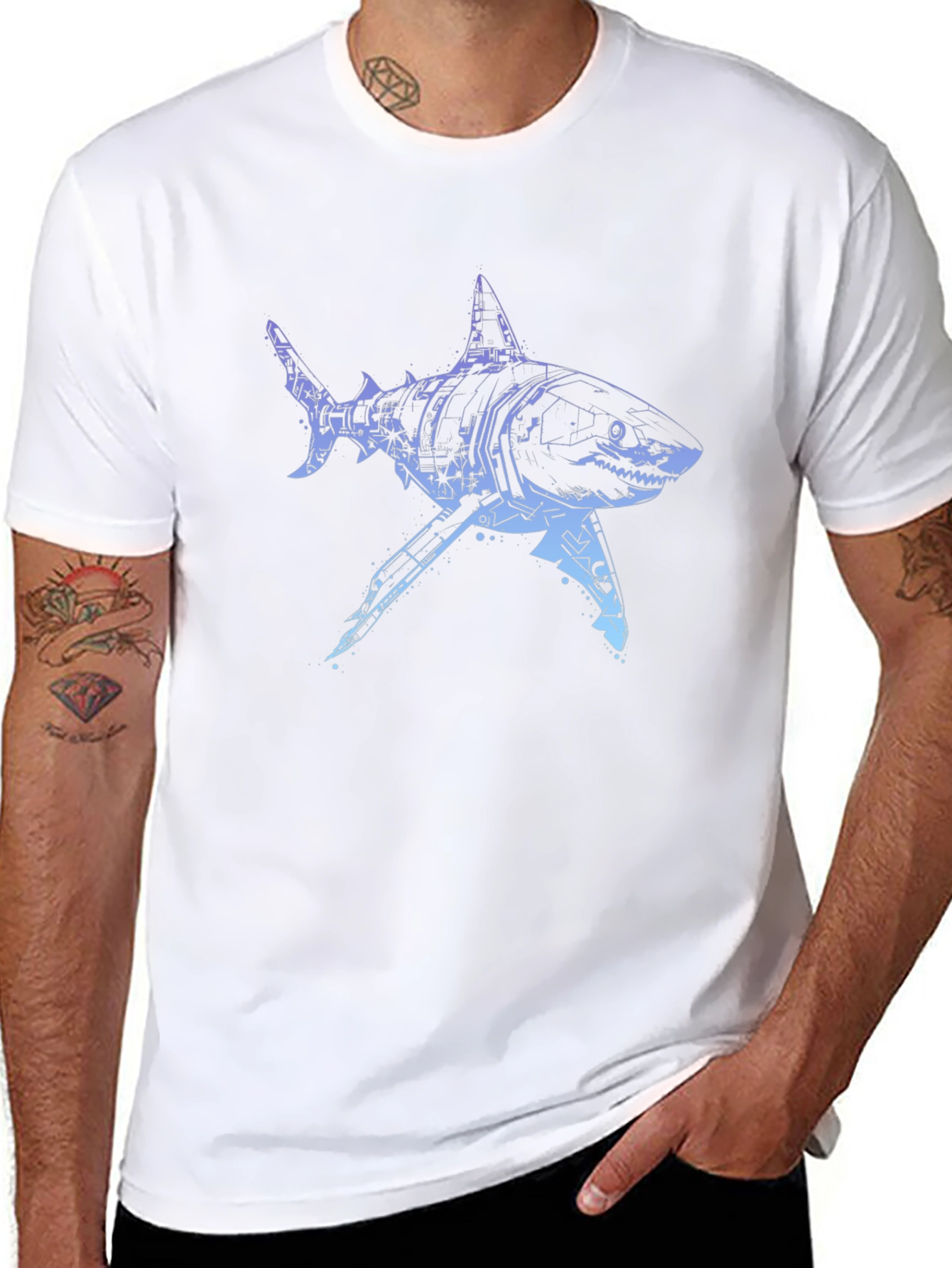 Cyber Shark Graphic Tee - Modern Style
