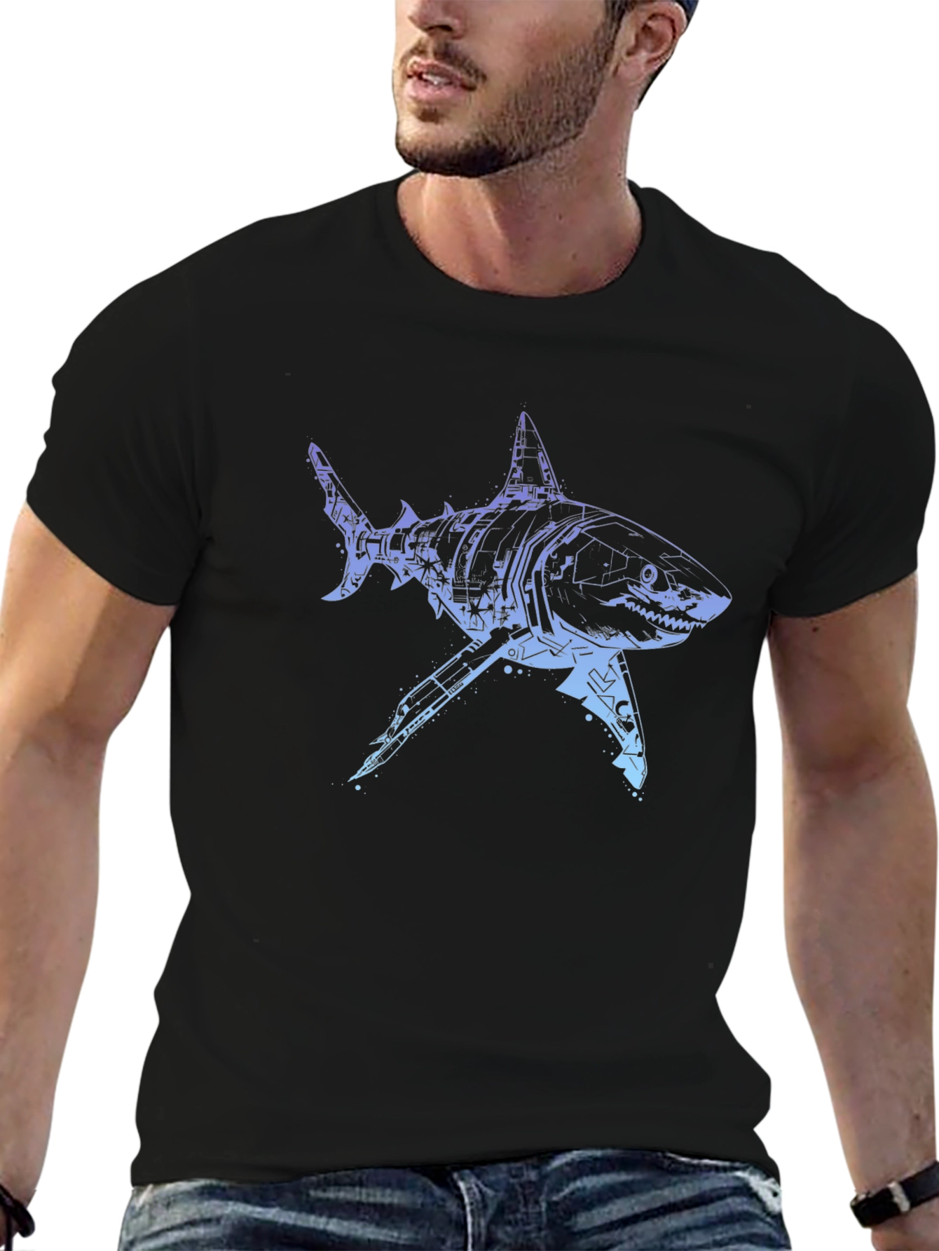 Cyber Shark Graphic Tee - Modern Style