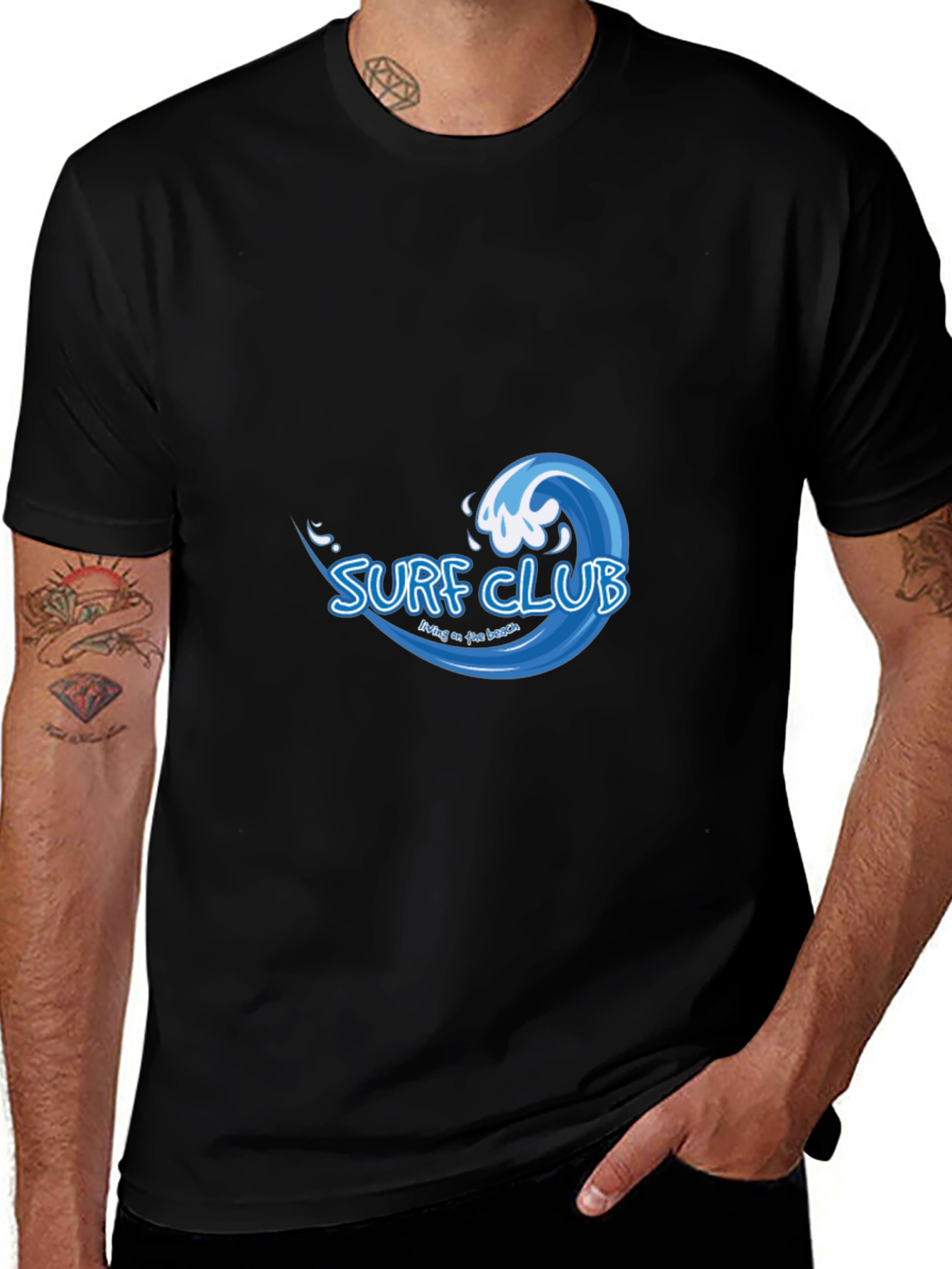 Surf Club Graphic Tee - Black Cotton T-Shirt