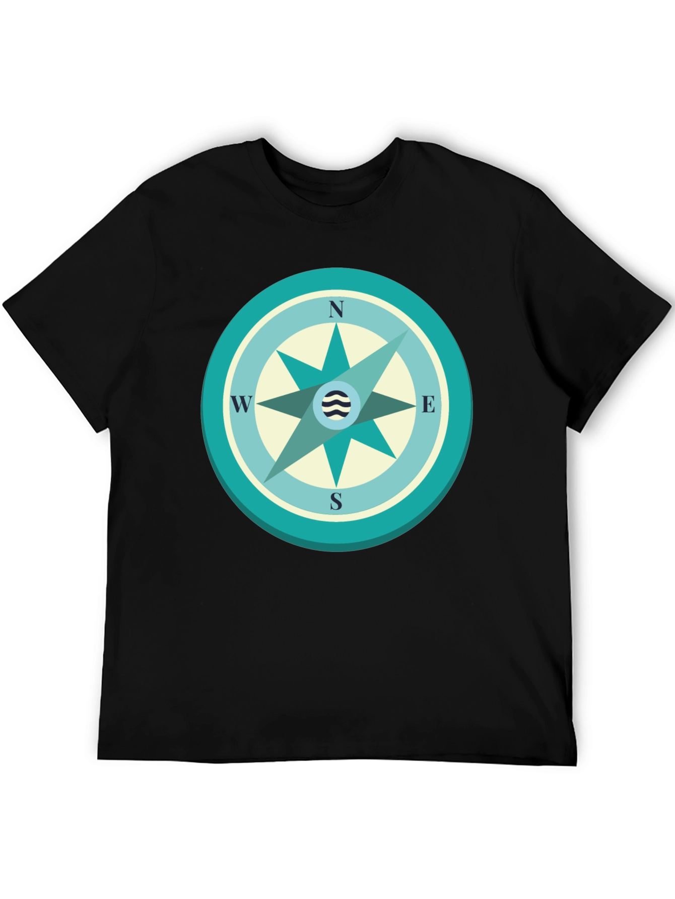 Nautical Compass Graphic Tee - Black Cotton T-Shirt