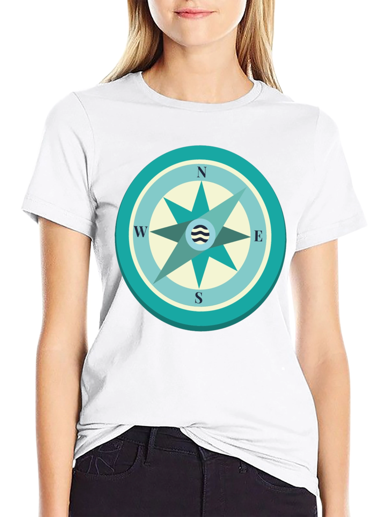 Nautical Compass Graphic Tee - Black Cotton T-Shirt