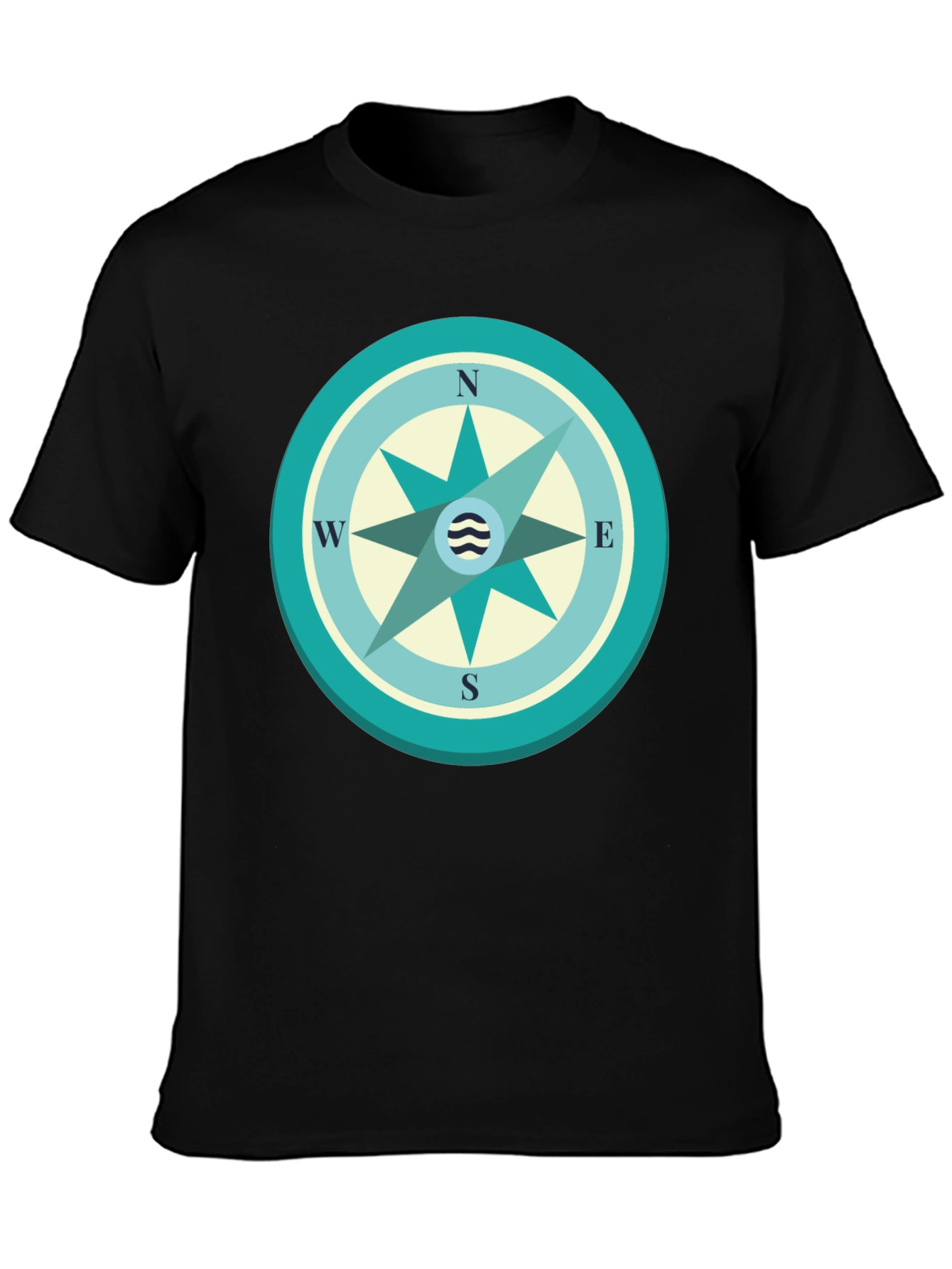 Nautical Compass Graphic Tee - Black Cotton T-Shirt
