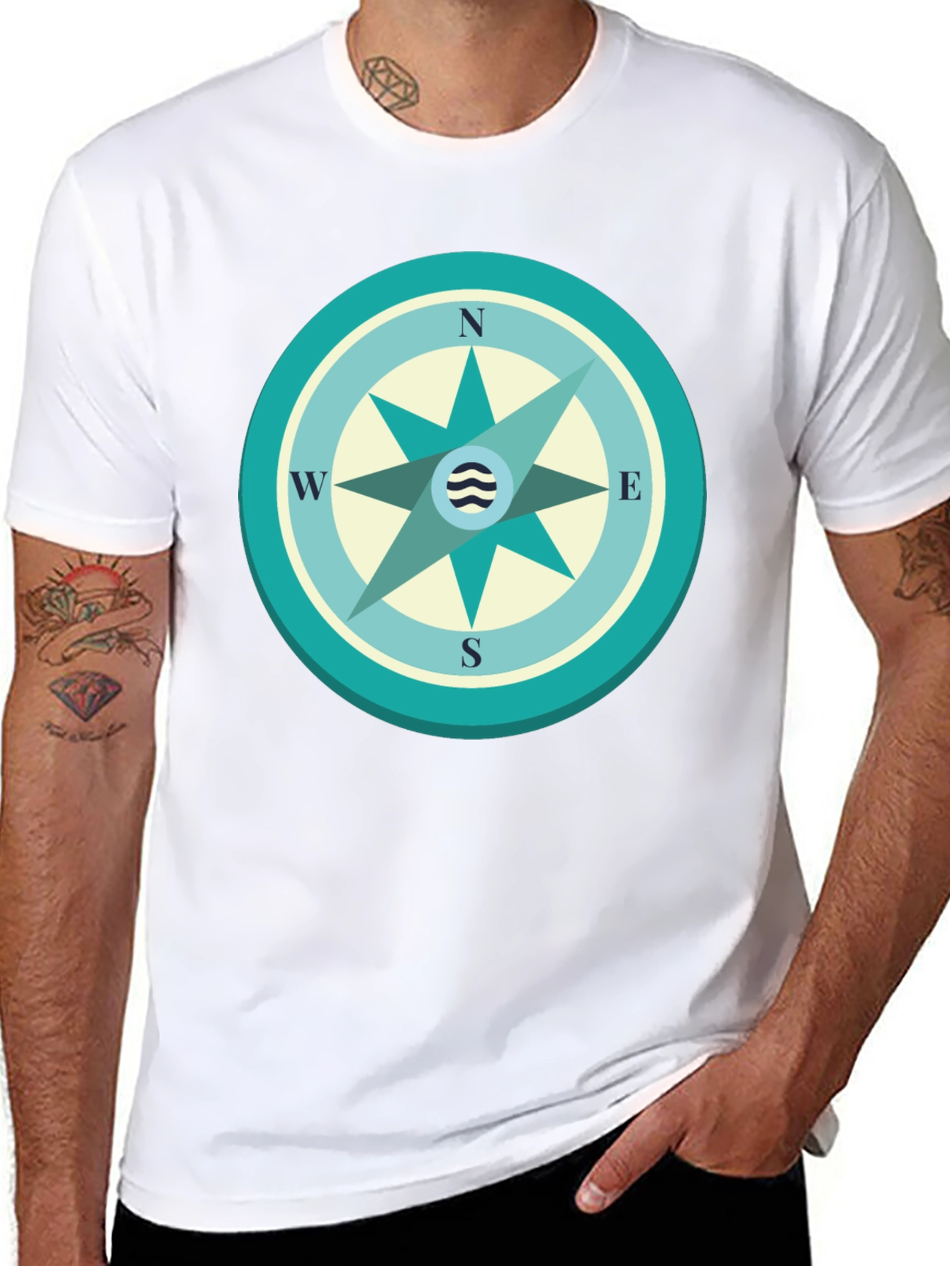 Nautical Compass Graphic Tee - Black Cotton T-Shirt