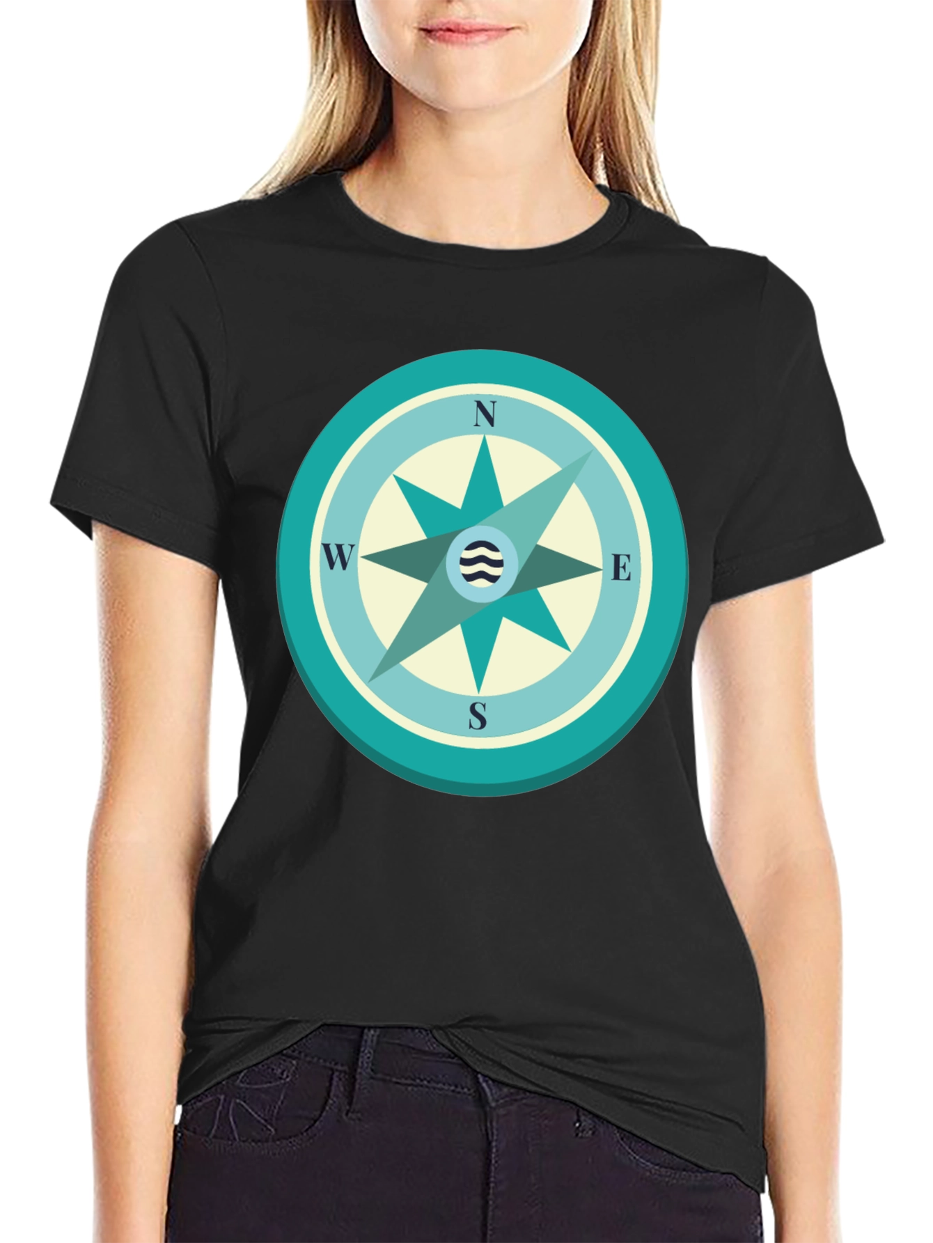 Nautical Compass Graphic Tee - Black Cotton T-Shirt