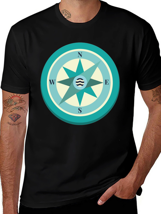 Nautical Compass Graphic Tee - Black Cotton T-Shirt