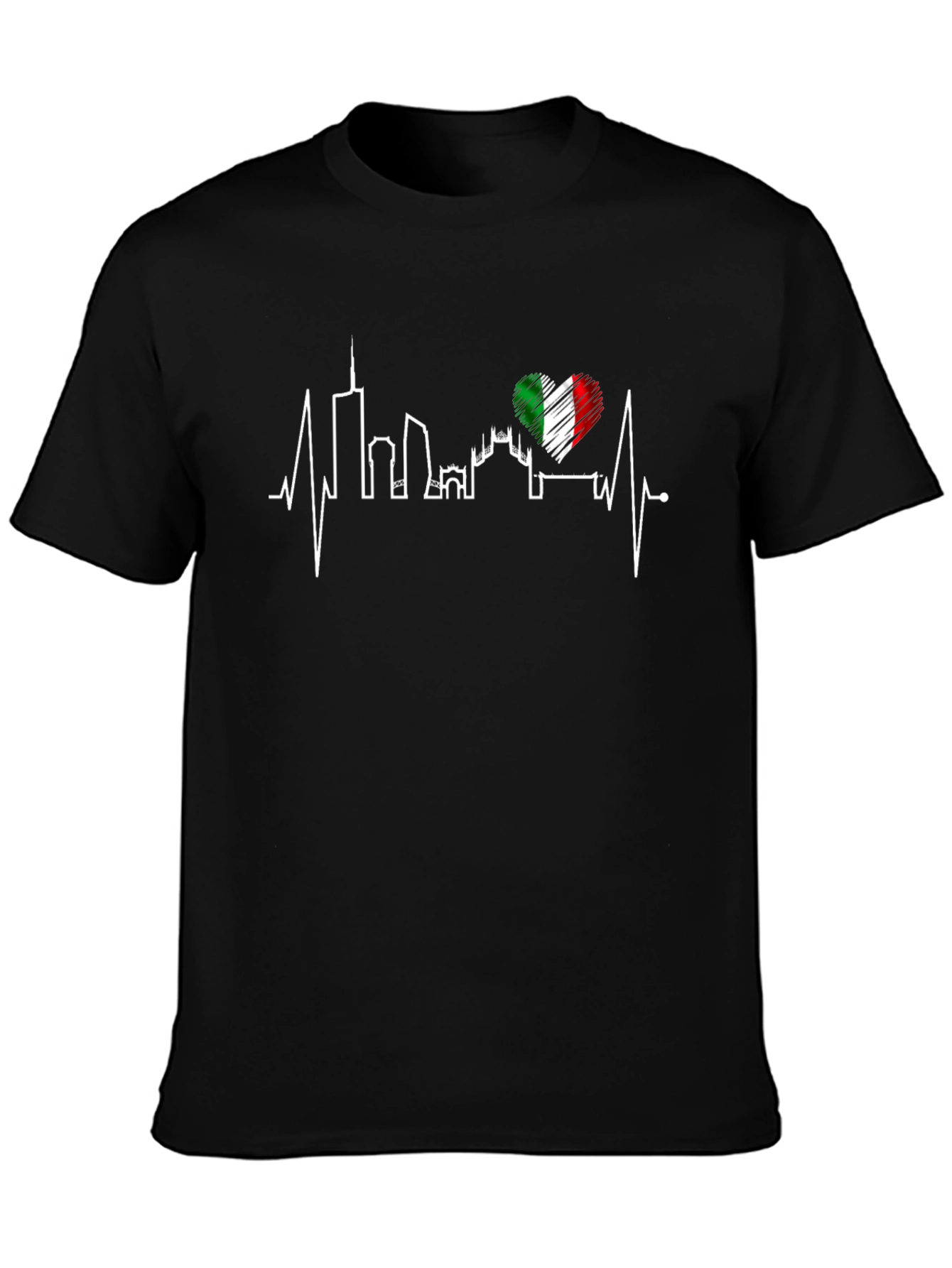 Milan Italy Heartbeat T-Shirt - Black