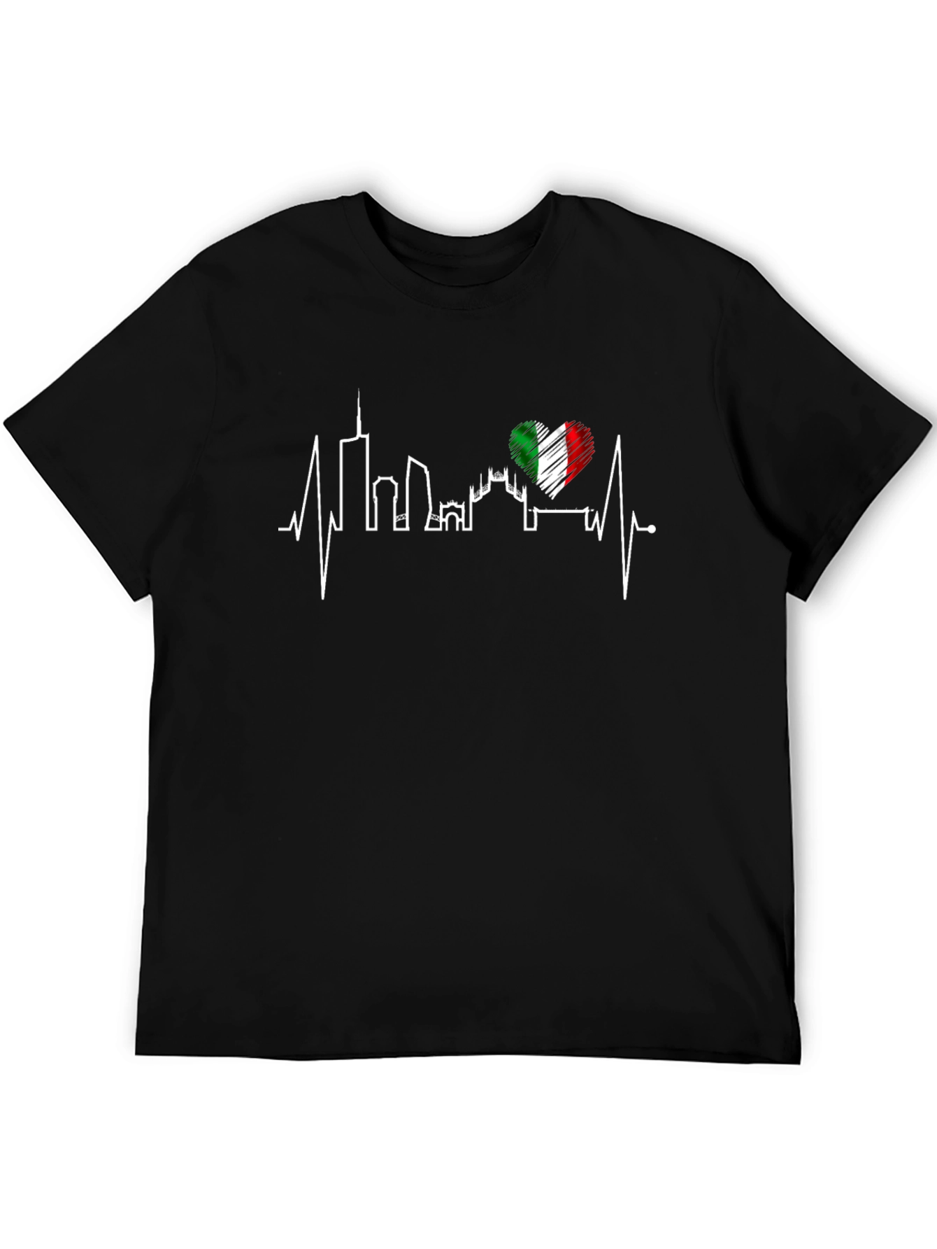 Milan Italy Heartbeat T-Shirt - Black