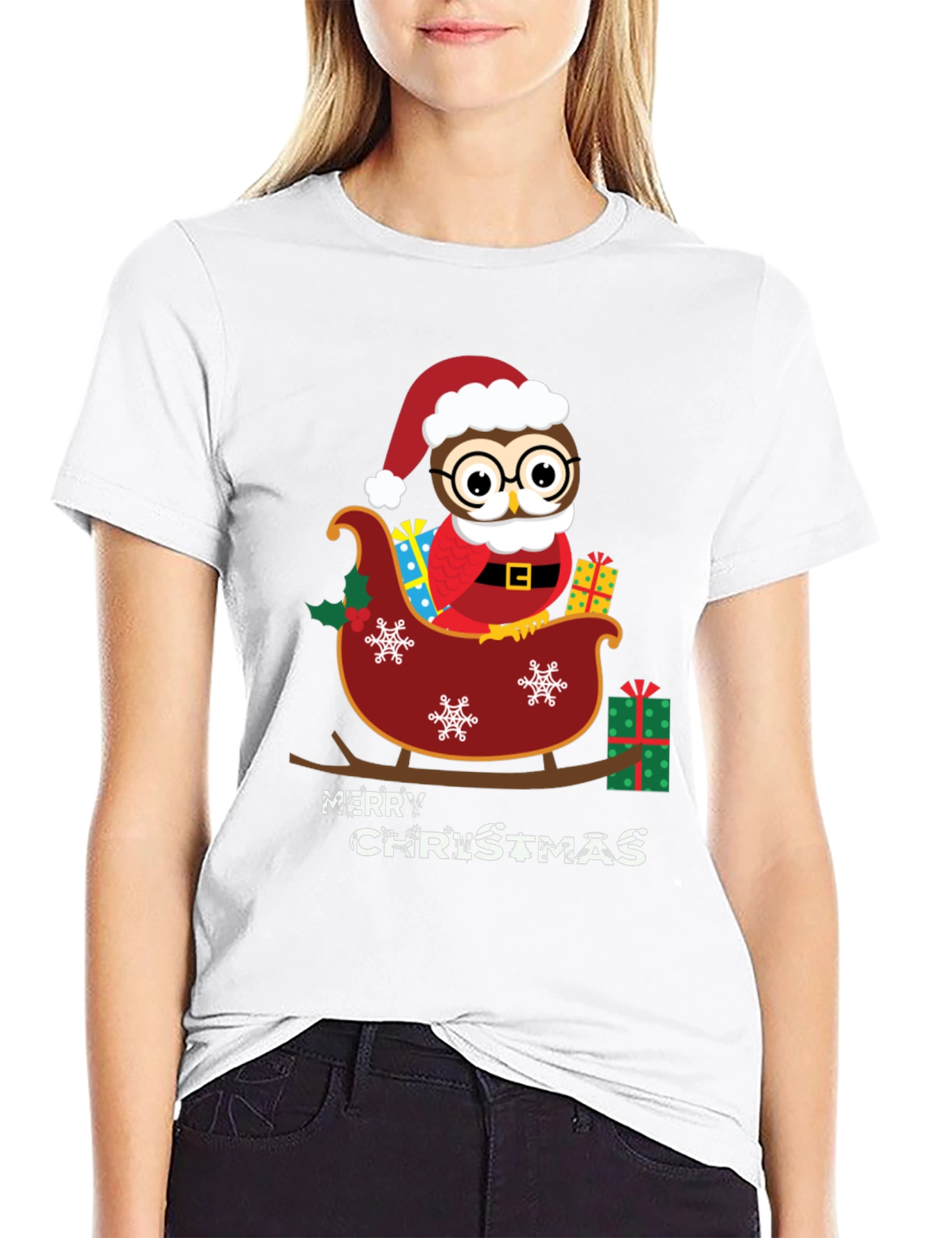 Owl Christmas Sleigh Graphic Tee