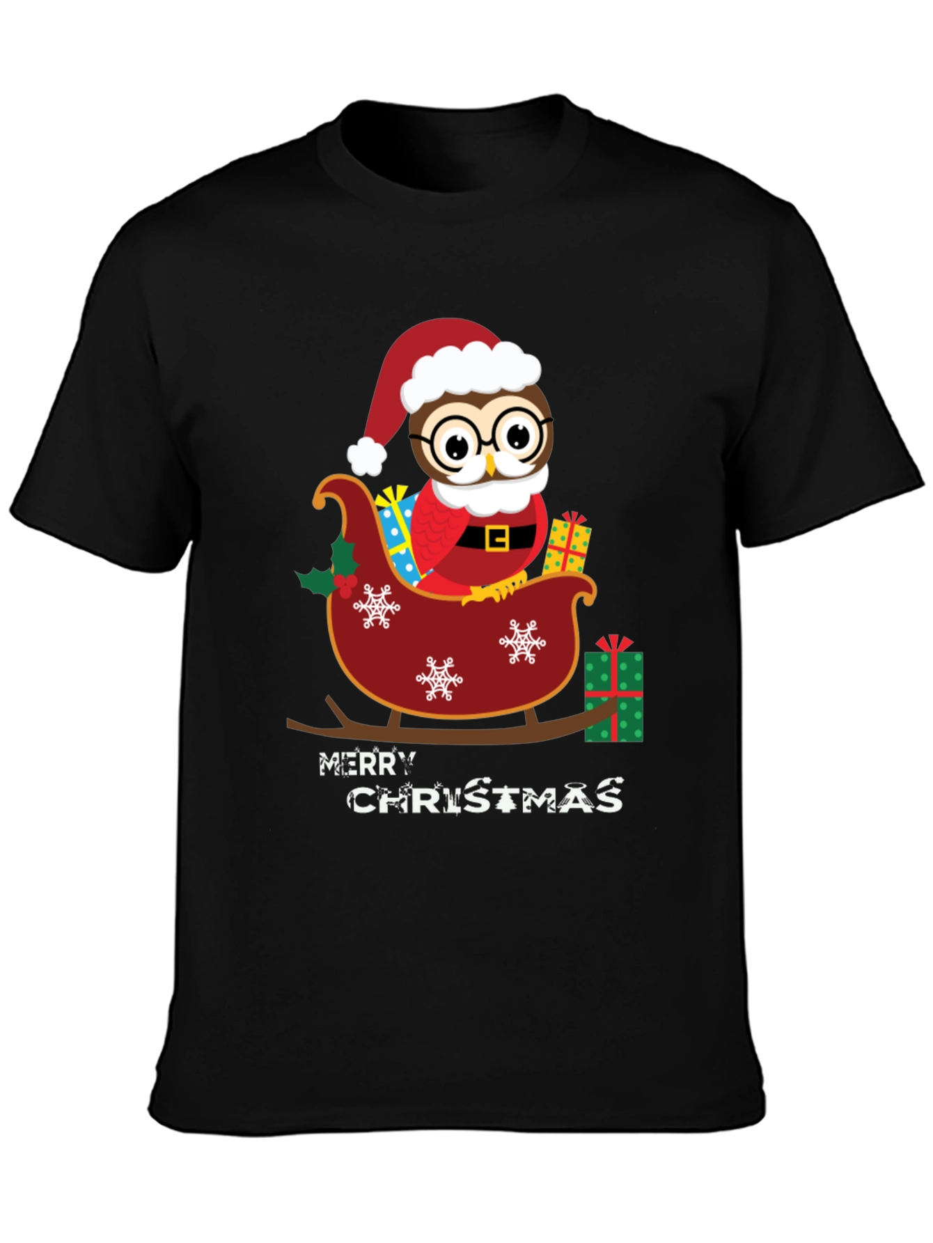 Owl Christmas Sleigh Graphic Tee