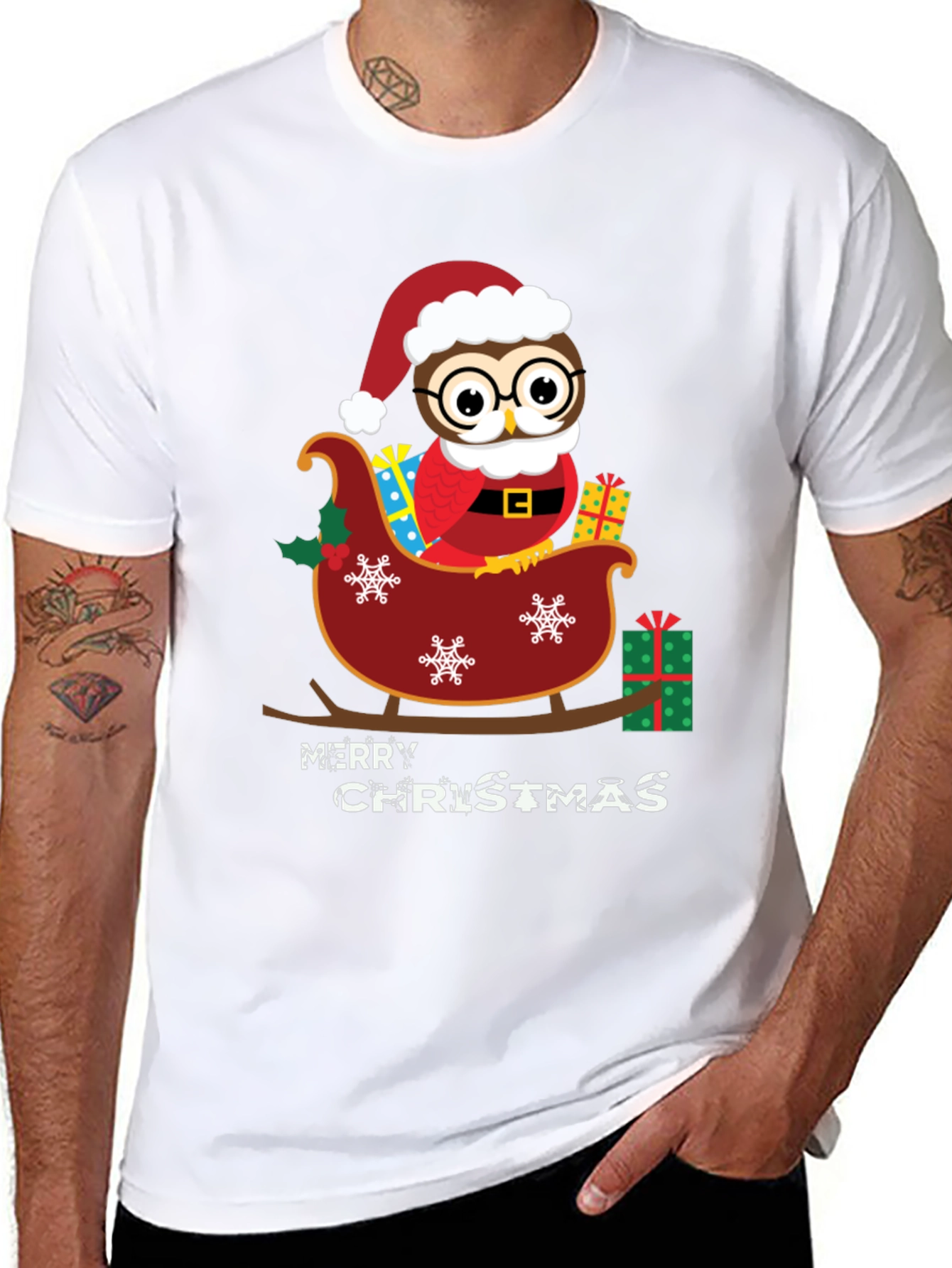 Owl Christmas Sleigh Graphic Tee