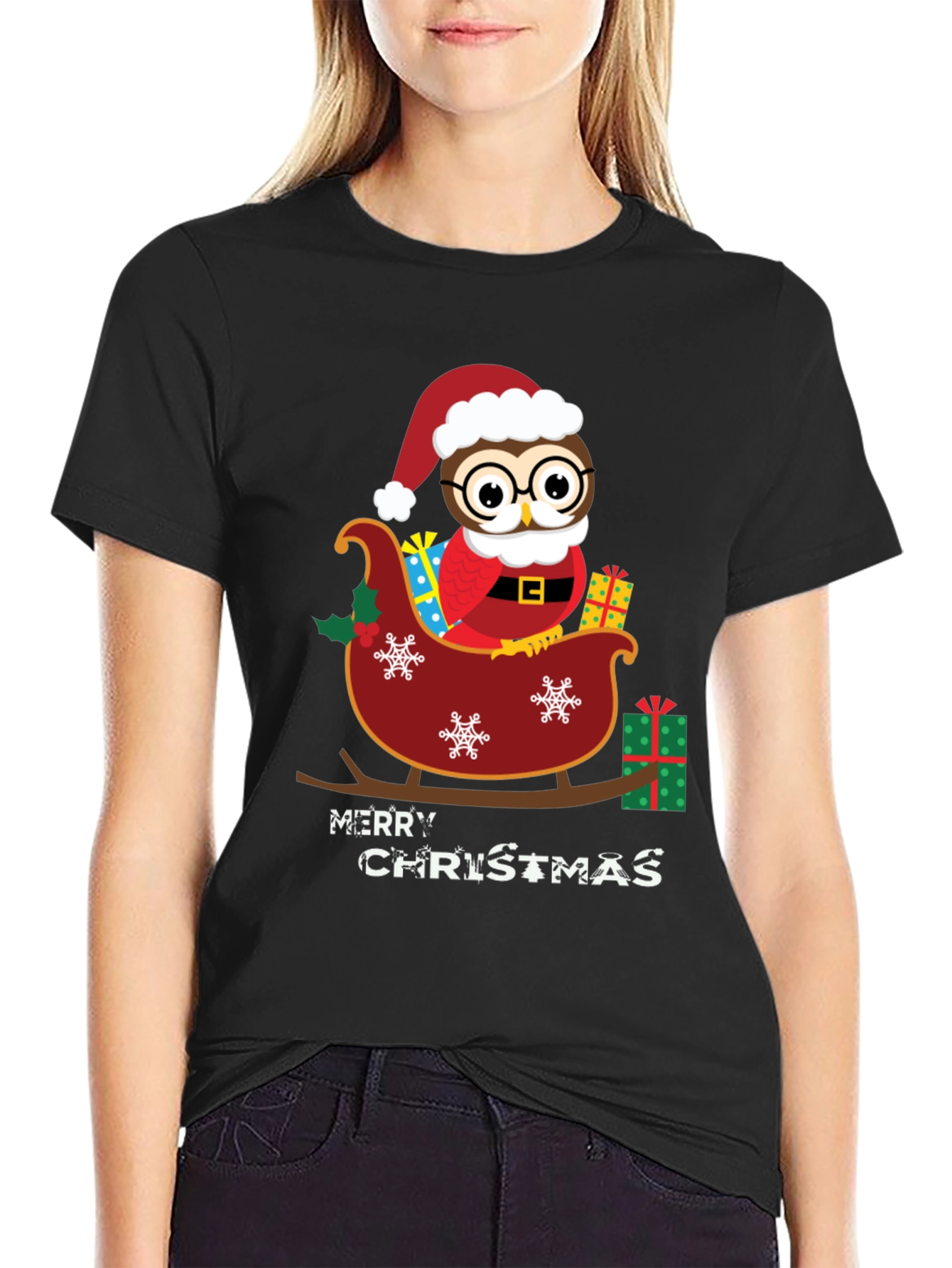 Owl Christmas Sleigh Graphic Tee
