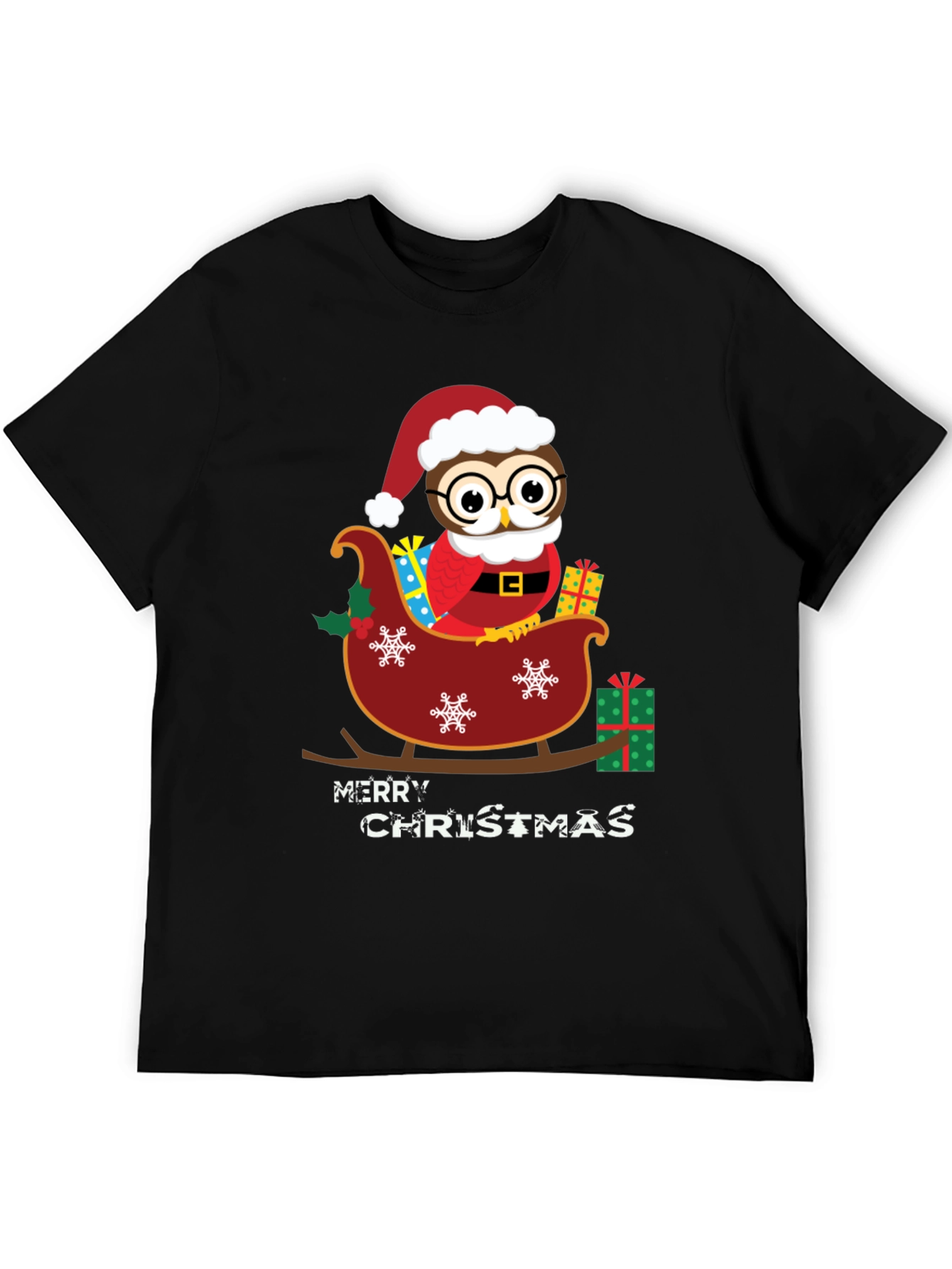 Owl Christmas Sleigh Graphic Tee