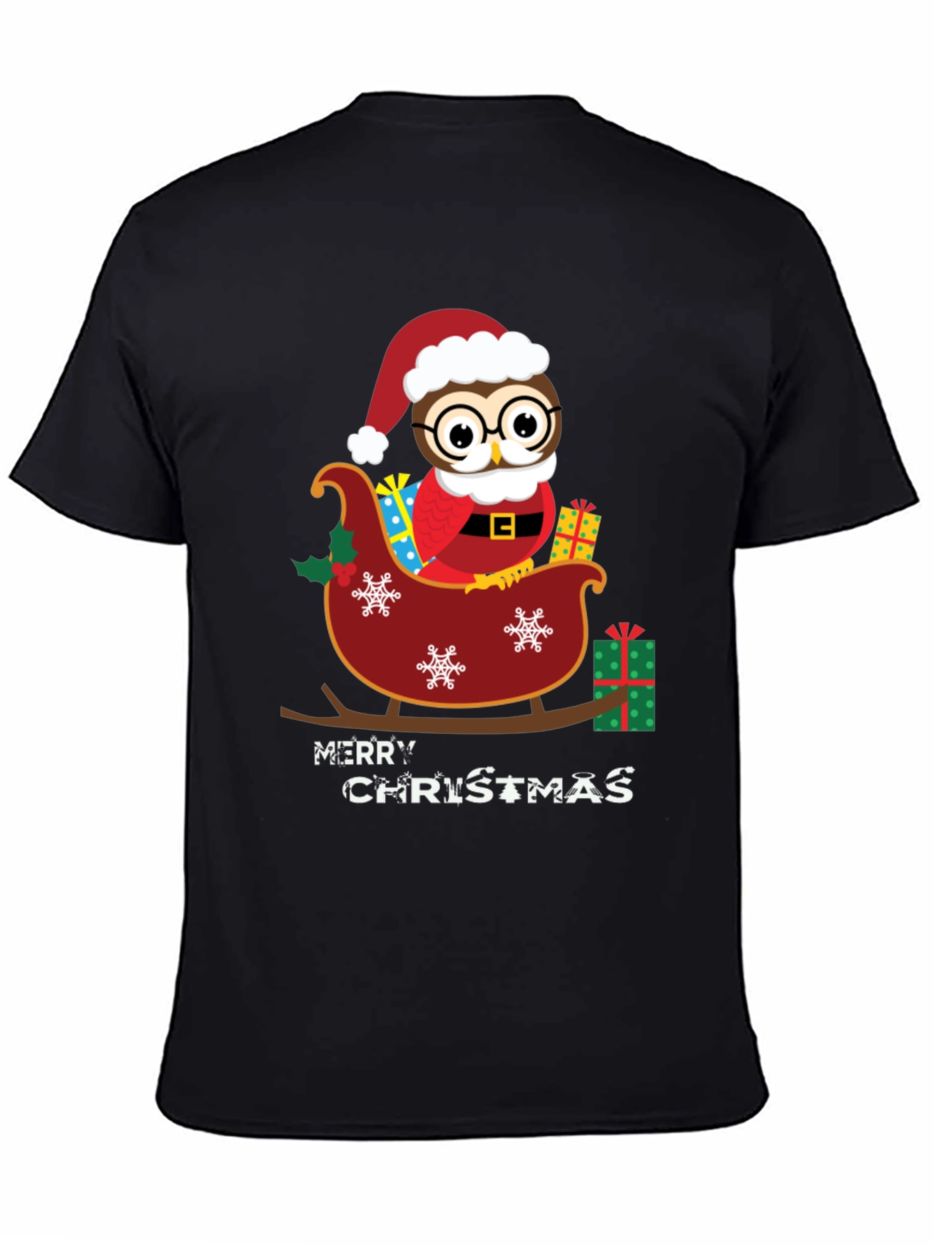 Owl Christmas Sleigh Graphic Tee